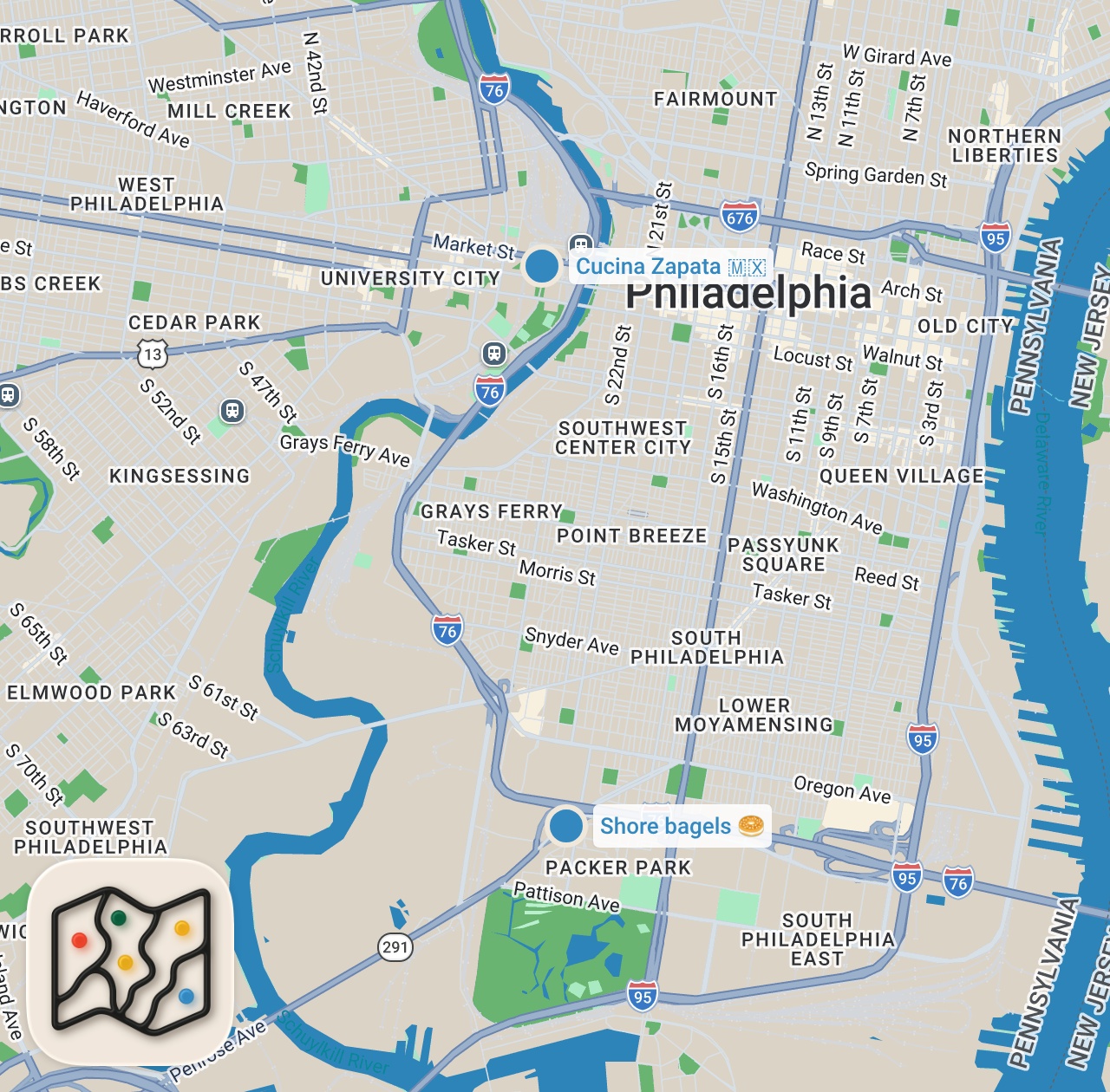 Map preview for South Philly Breakfast Sandwiches + Fried Salmon Burrito + $5 Lo Mein...
