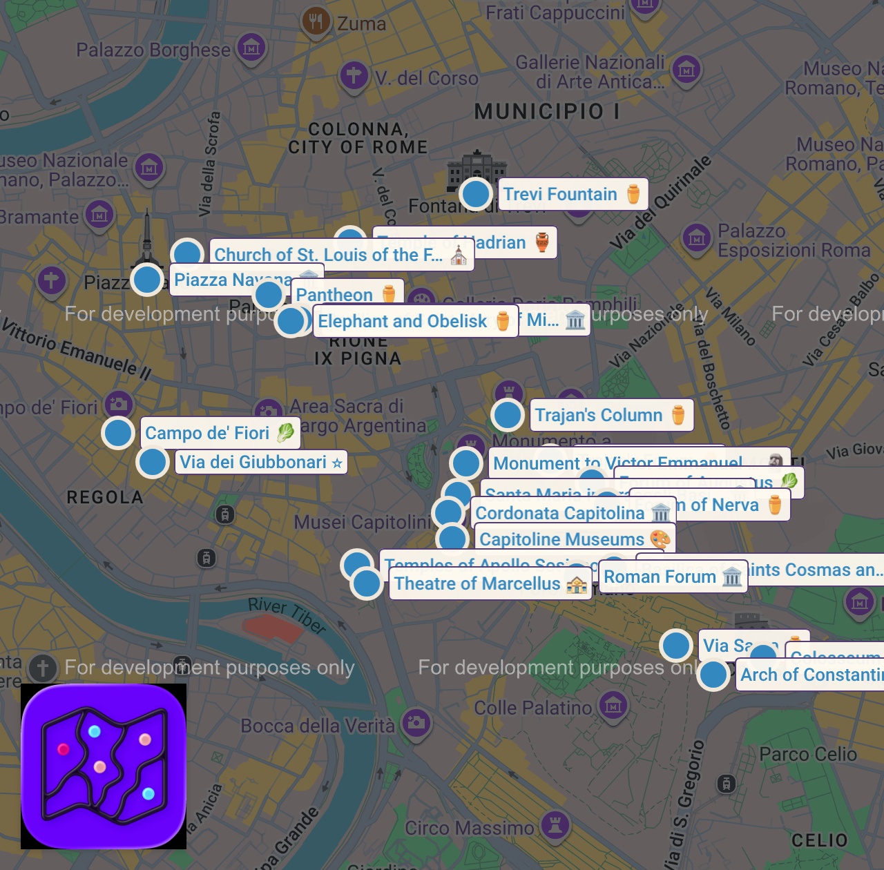 Map of 26 spots from ROMA, Italia 4K  ✅ TOUR A PIE con HISTORIA SUBTITULADA  -  caminar por Italia