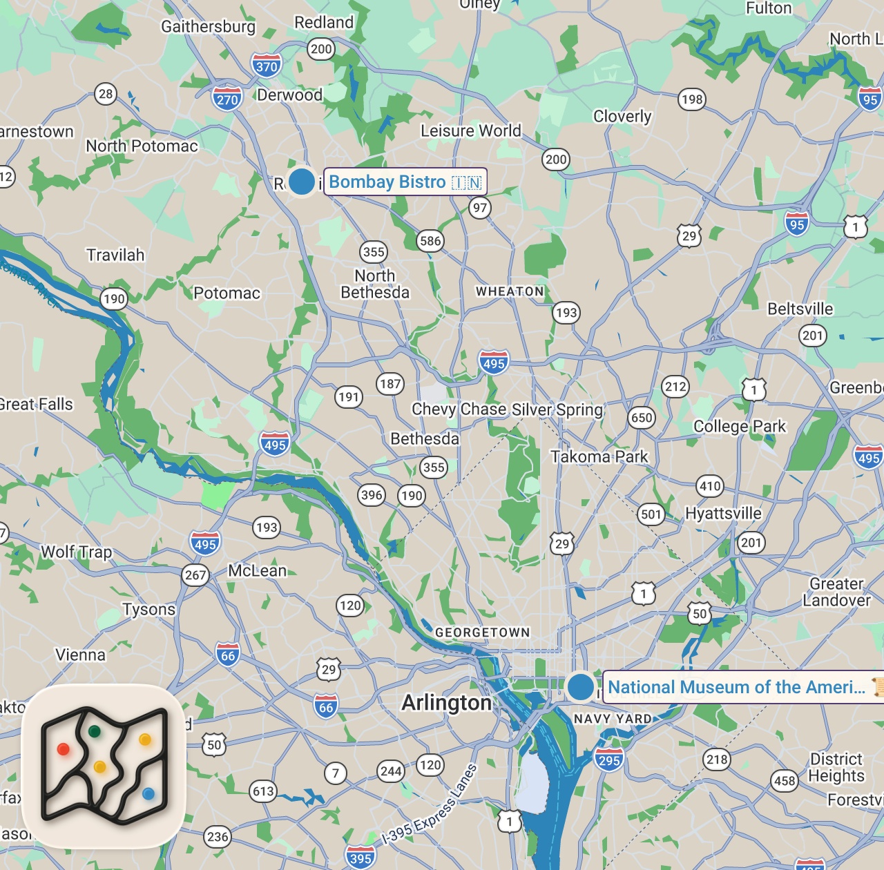 Map of 2 spots from Pro Chef Makes 3 course Indian Meal with $15 || Budget Gourmet