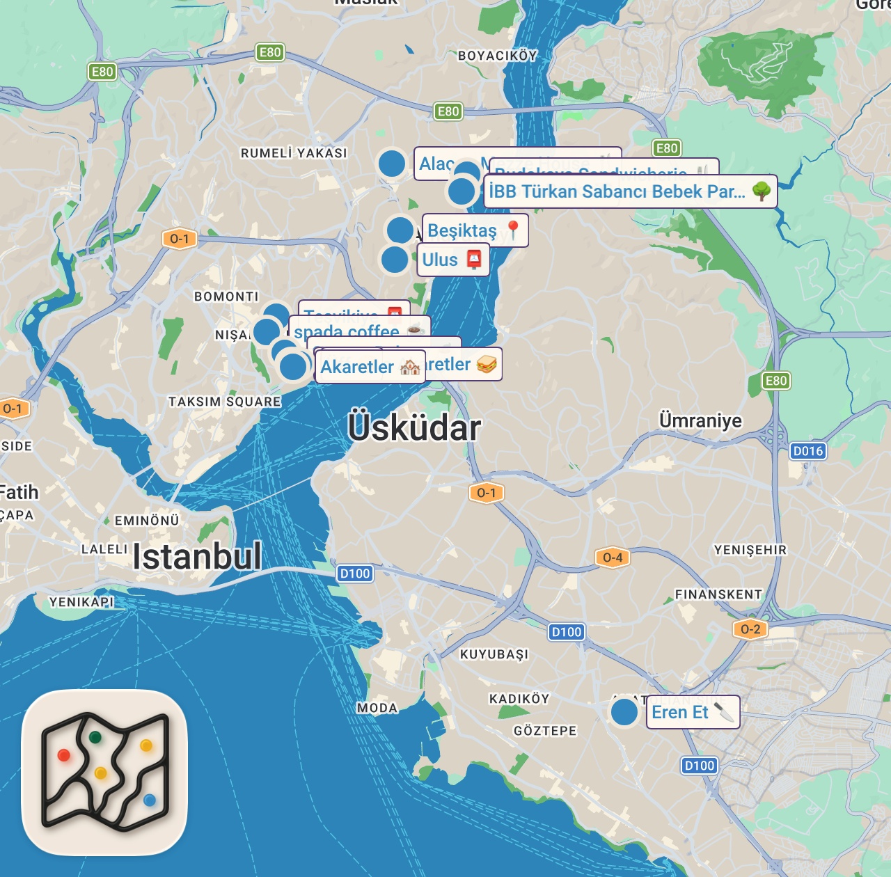 Map of 16 spots from ISTANBUL’S BEST SANDWICHES – 4 Must-Try Stops on the European Side