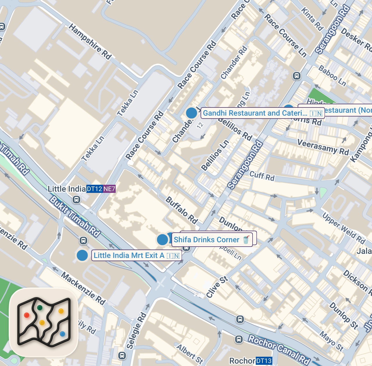 Map of 5 spots from Indian Street Food in Singapore!! KING OF CHAPATI - Best Food in Little India!!