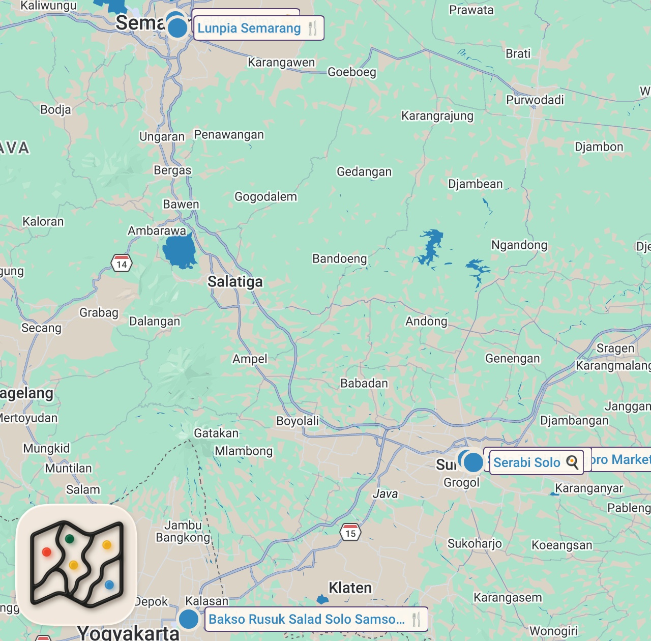 Map preview for 38 Indonesian Street Foods in Java Island - SURABAYA #1 Duck + SEMARANG Nasi Goreng + SOLO Best Sate