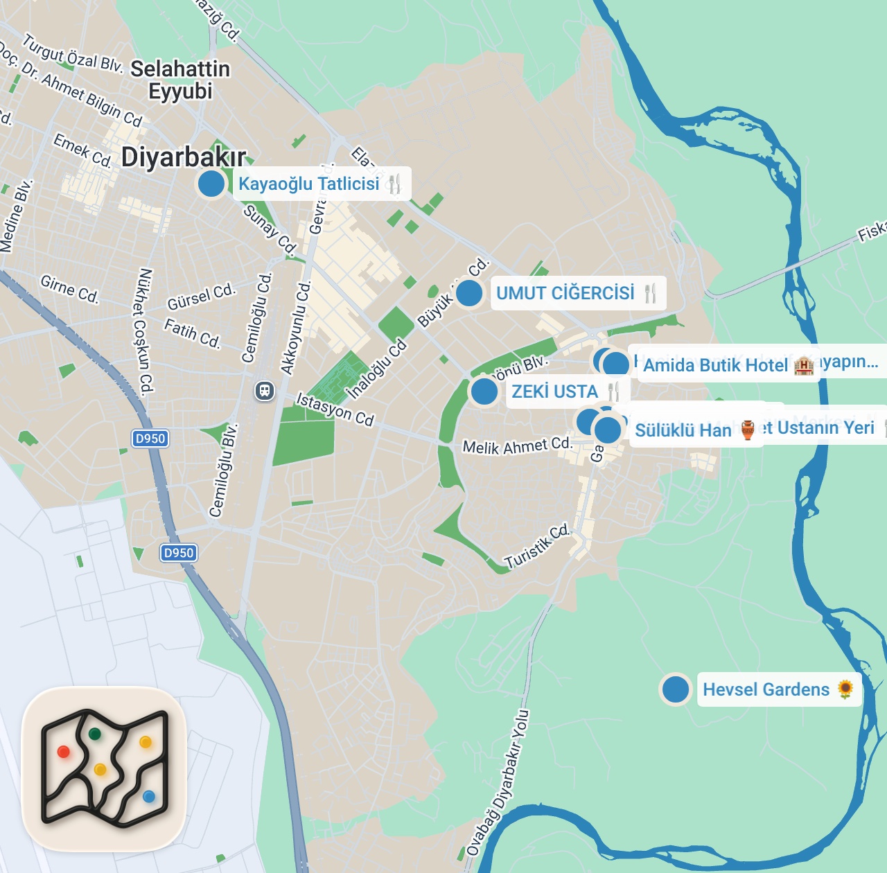 Map preview for DİYARBAKIR VLOG (Efsane kahvaltının tadı damağımızda kaldı!) VLOG #4 - Ayaküstü Lezzetler