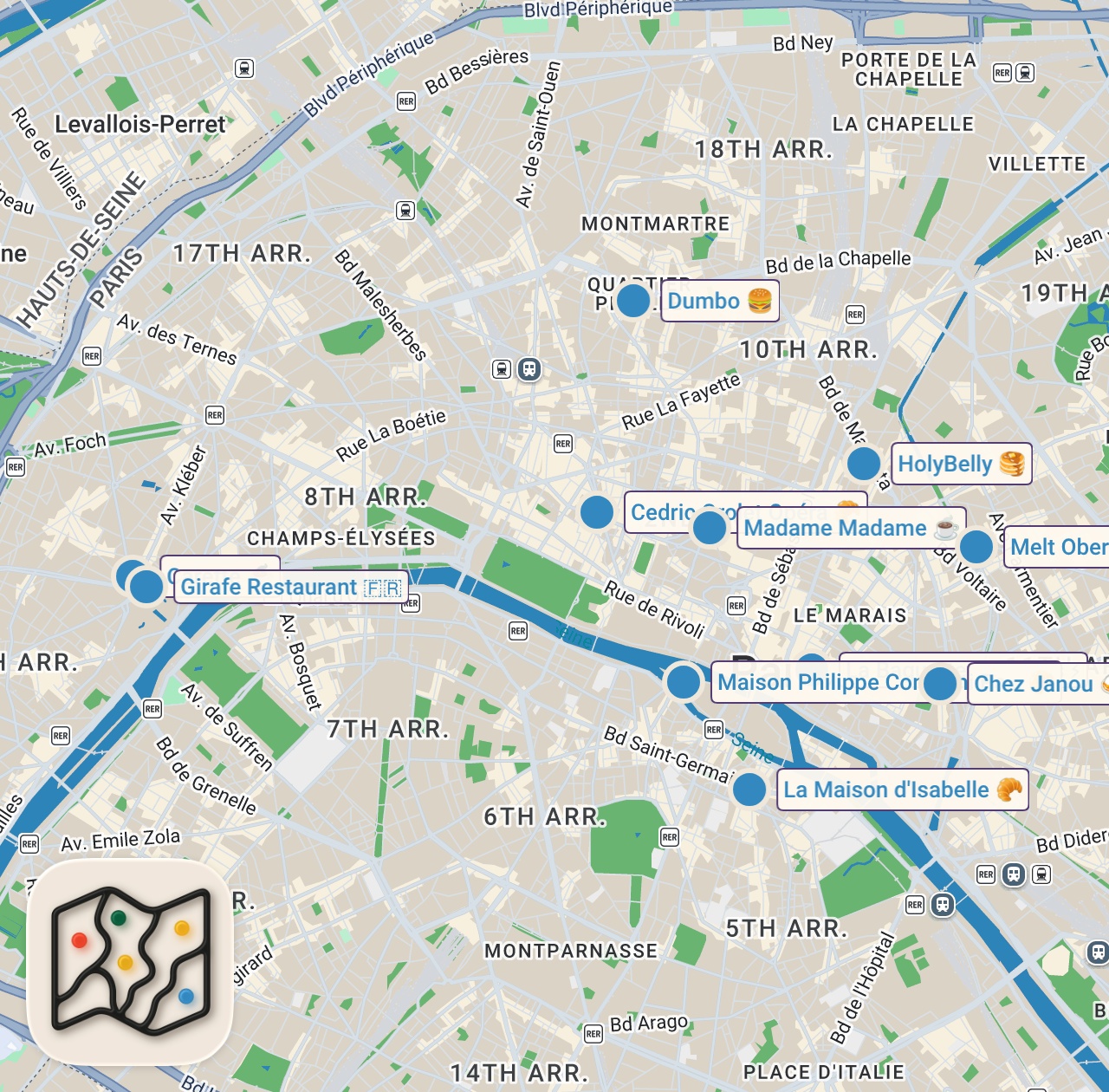 Map of 11 spots from I Tried Paris's Most Overrated Food