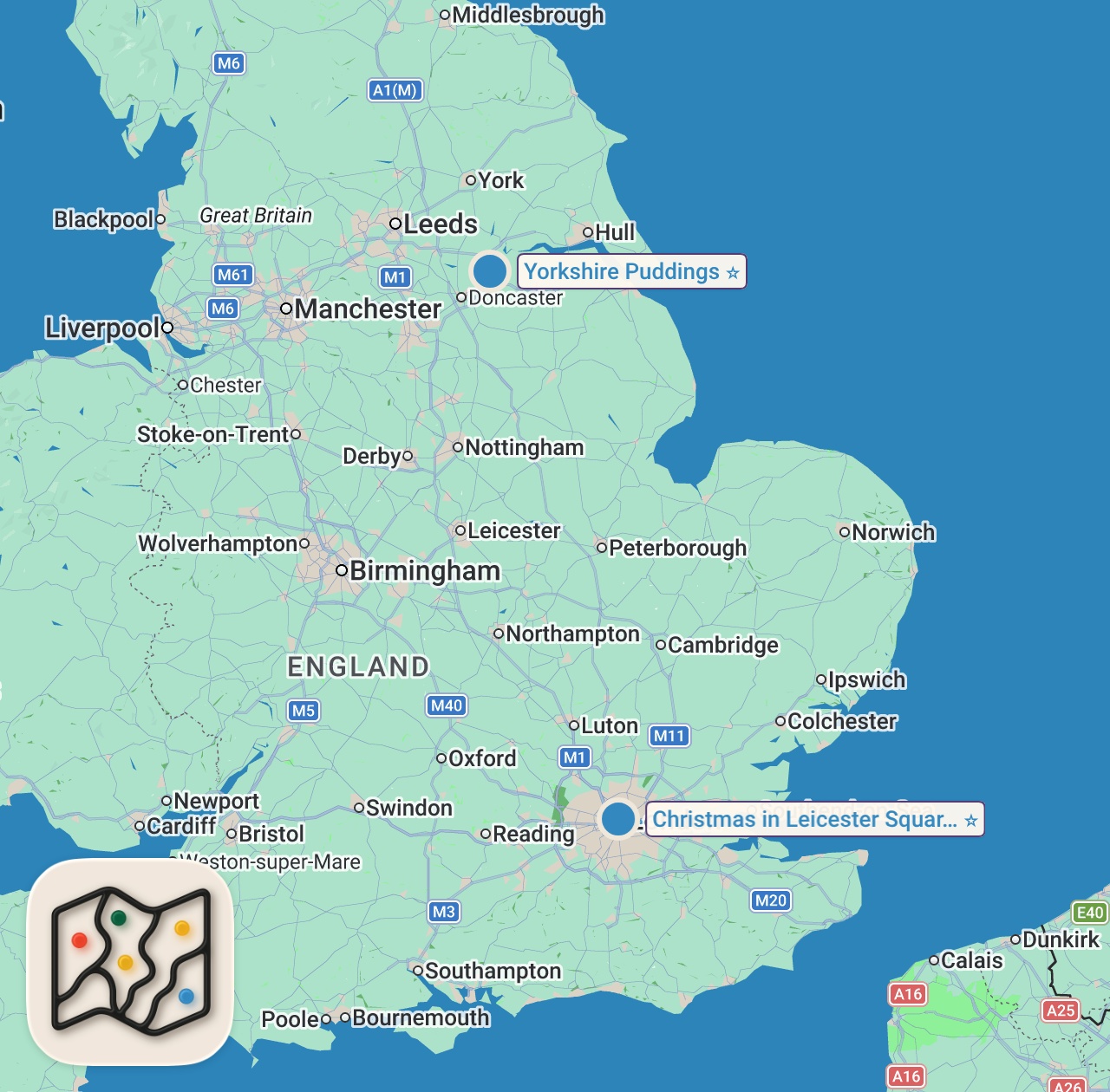 Map of 2 spots from Finding the Best Christmas Market Food in London