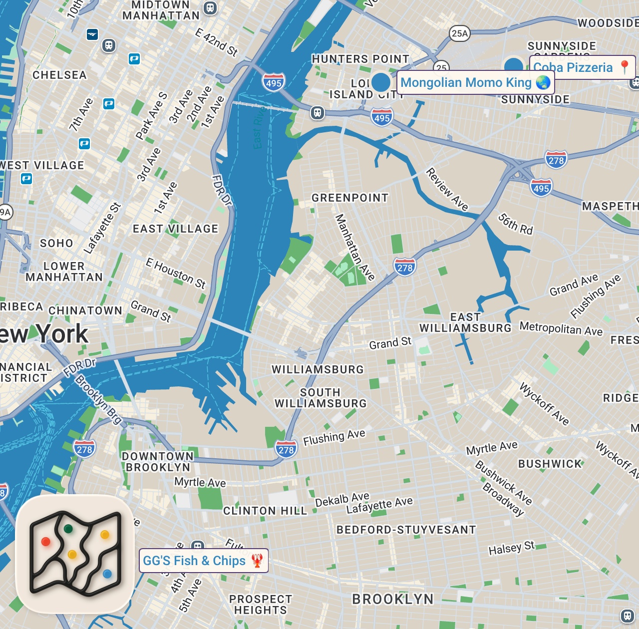 Map of 3 spots from New York’s Best Street Food 2026