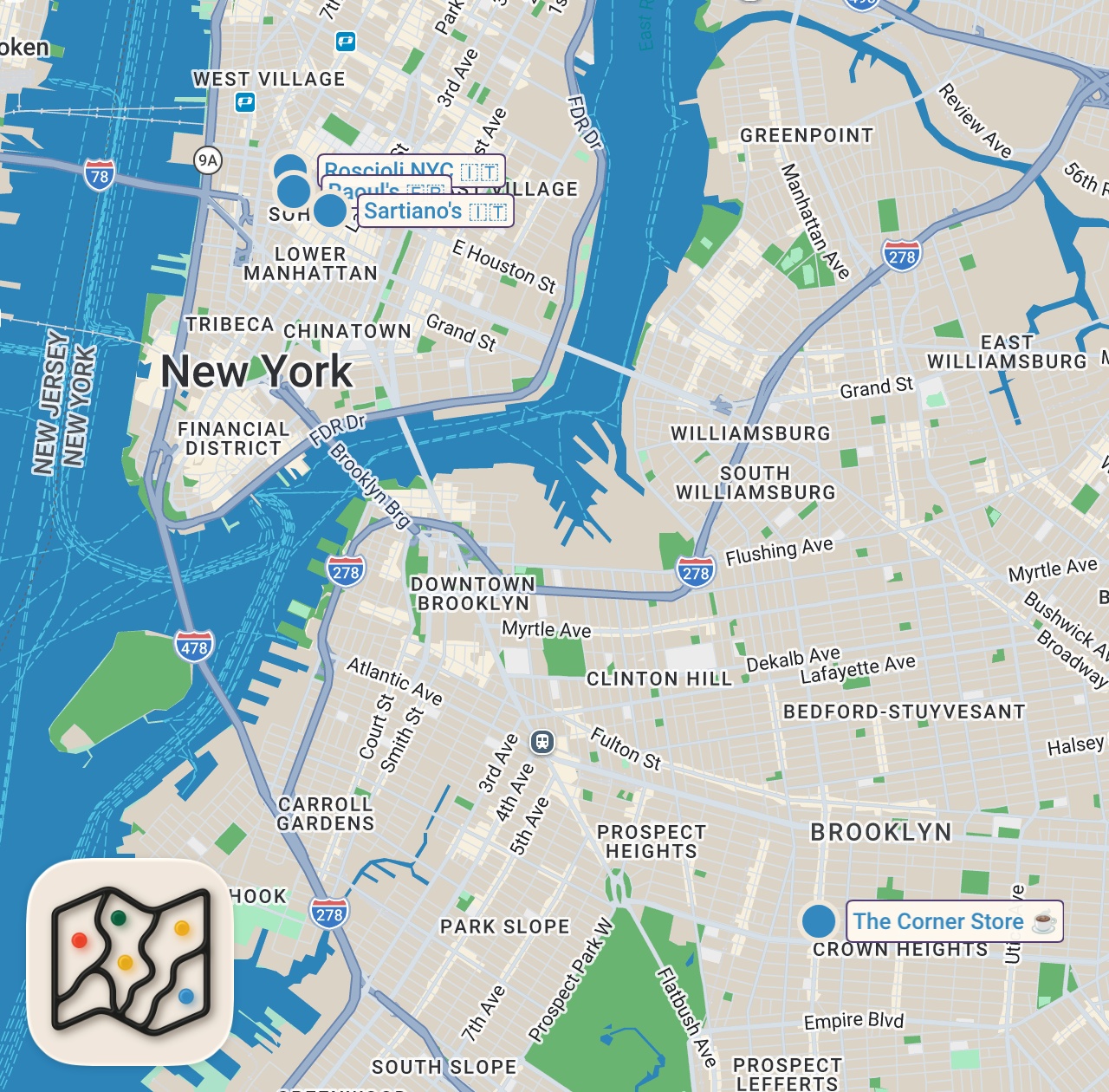 Map of 5 spots from top 5 rated restaurants in SoHo #soho #happyhournyc #restaurantsnyc #nyceats