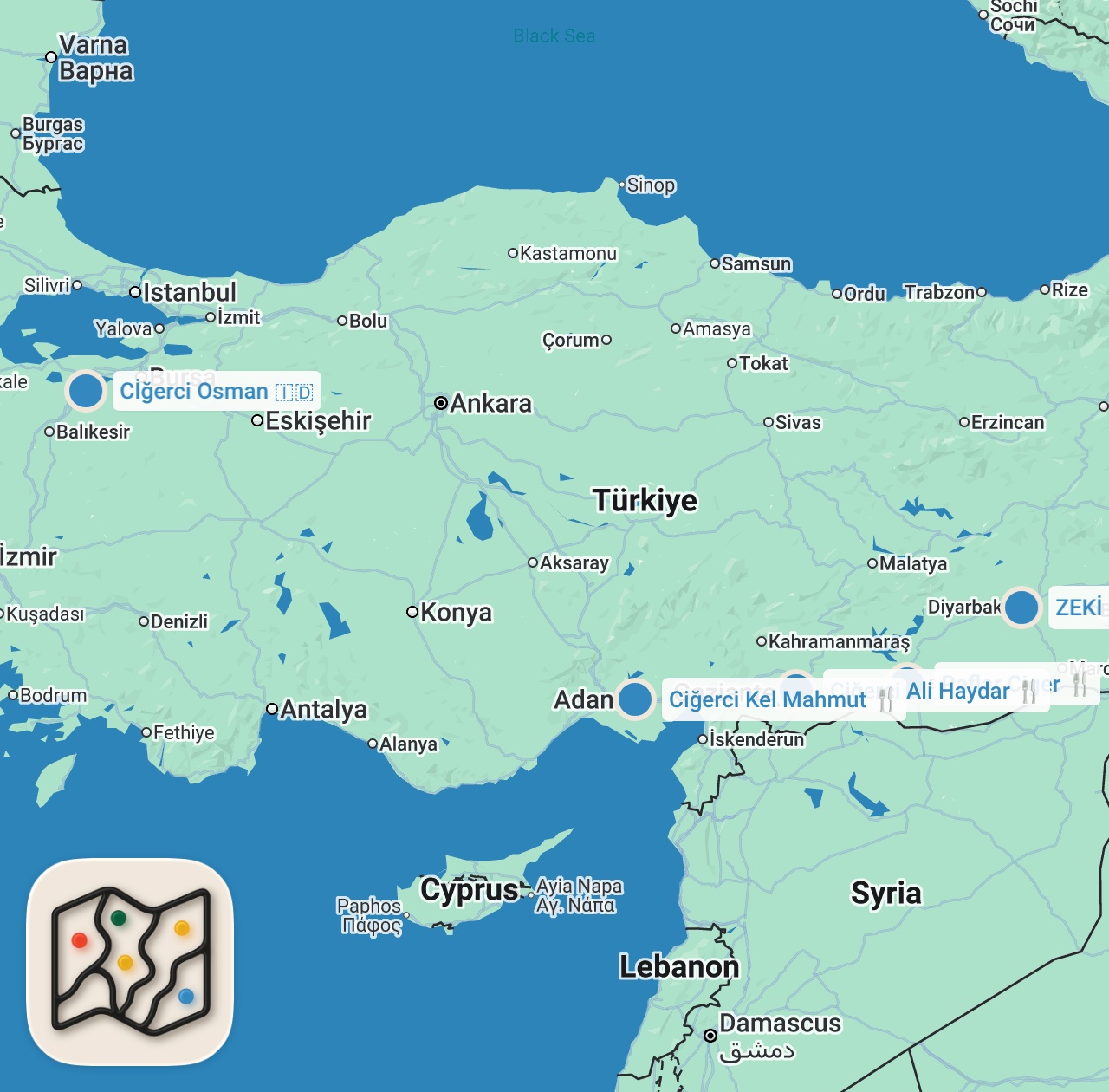 Map preview for EN SEVDİĞİMİZ CİĞERCİLER - TOP 5️⃣ - Ayaküstü Lezzetler