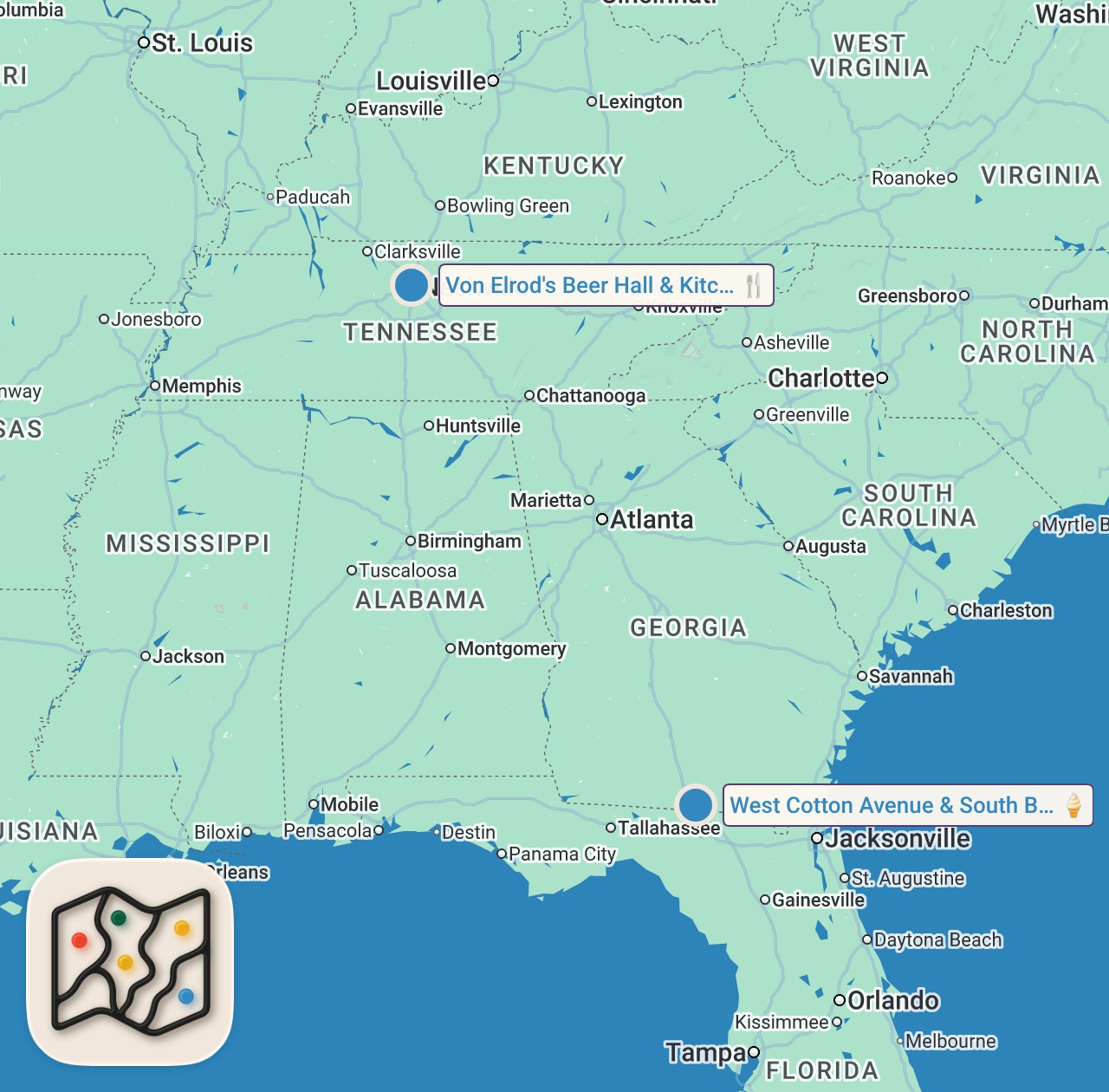 Map of 2 spots from Eating Instagram VIRAL Food For 24 Hours...*Taste Test*
