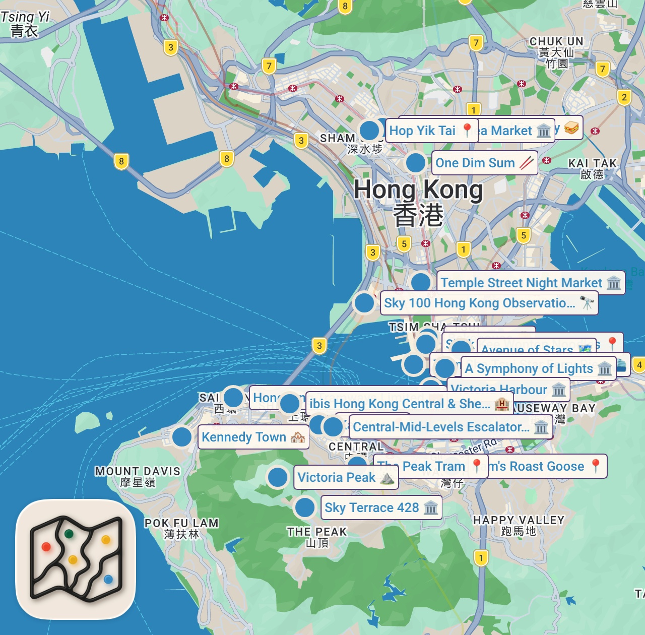 Map of 23 spots from Hong Kong 4D3N Itinerary | 22 Best Things to Do in 4 Days