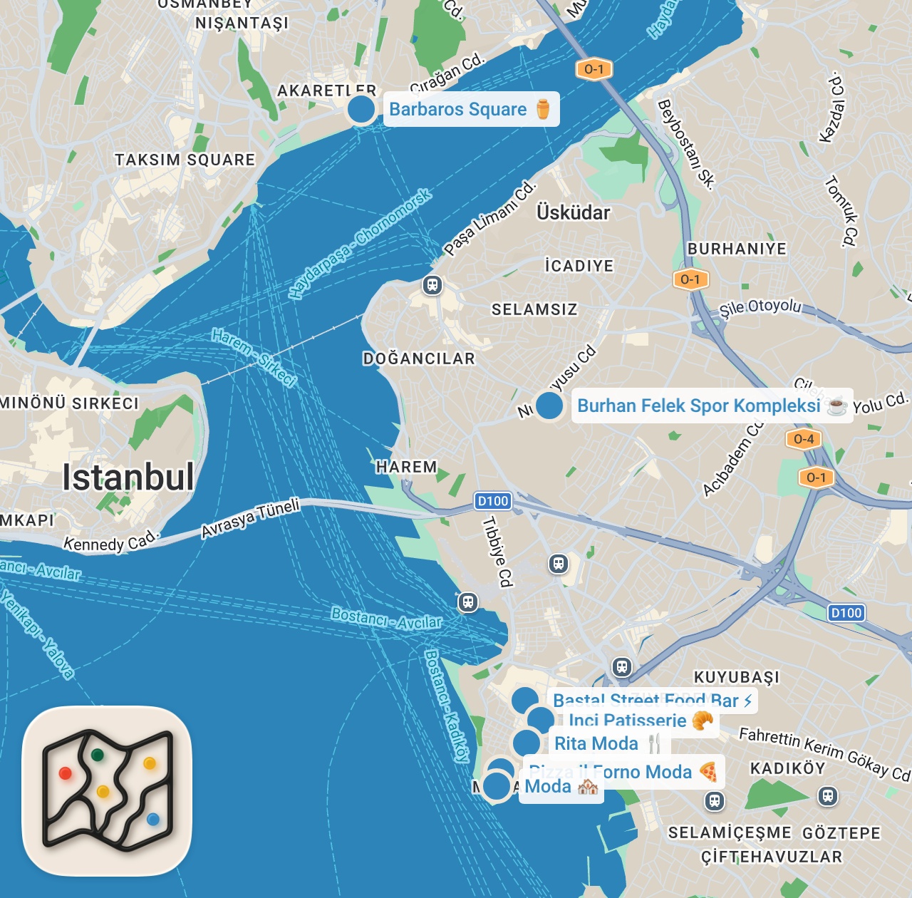 Map preview for Moda'da 7 Mekan 20 Lezzet - Ayaküstü Lezzetler
