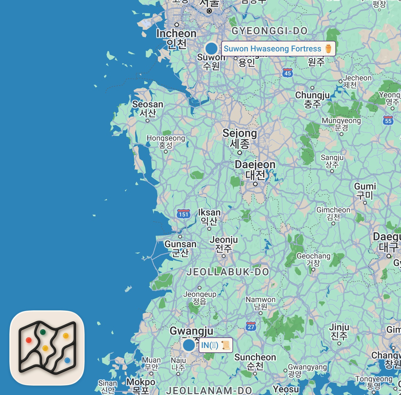 Map of 2 spots from soft summer days in gongju 🌰 a day in my life in korea