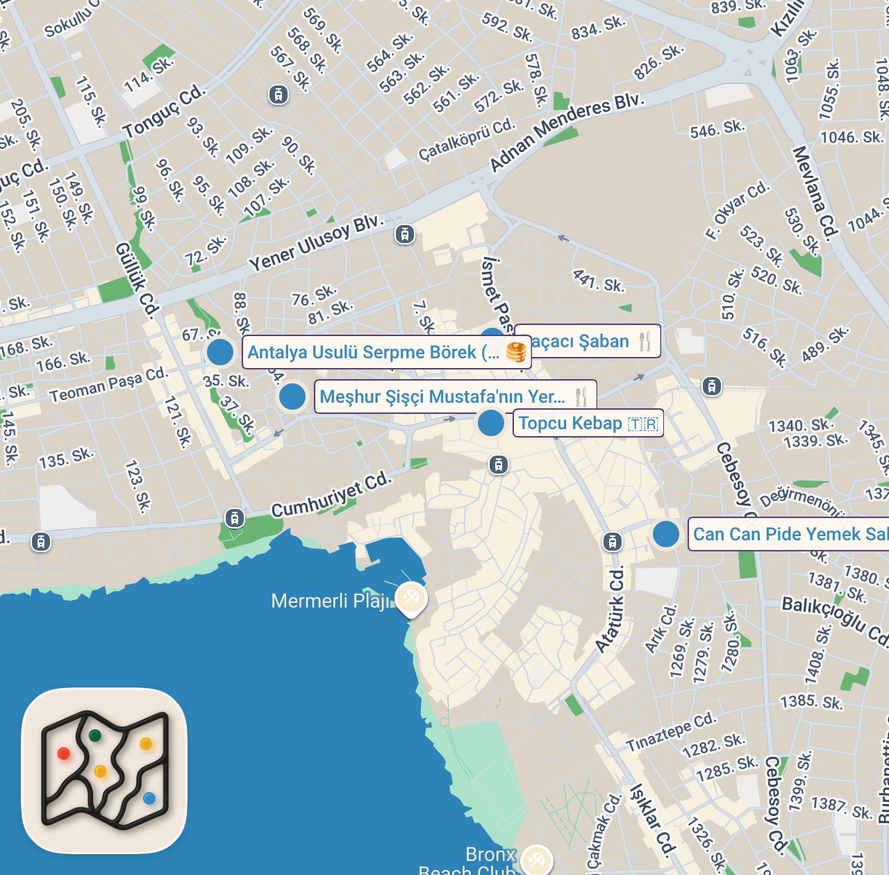 Map preview for MUST TRY Street Food in ANTALYA 🇹🇷 King of Meatballs + BEST Street Food in Turkey