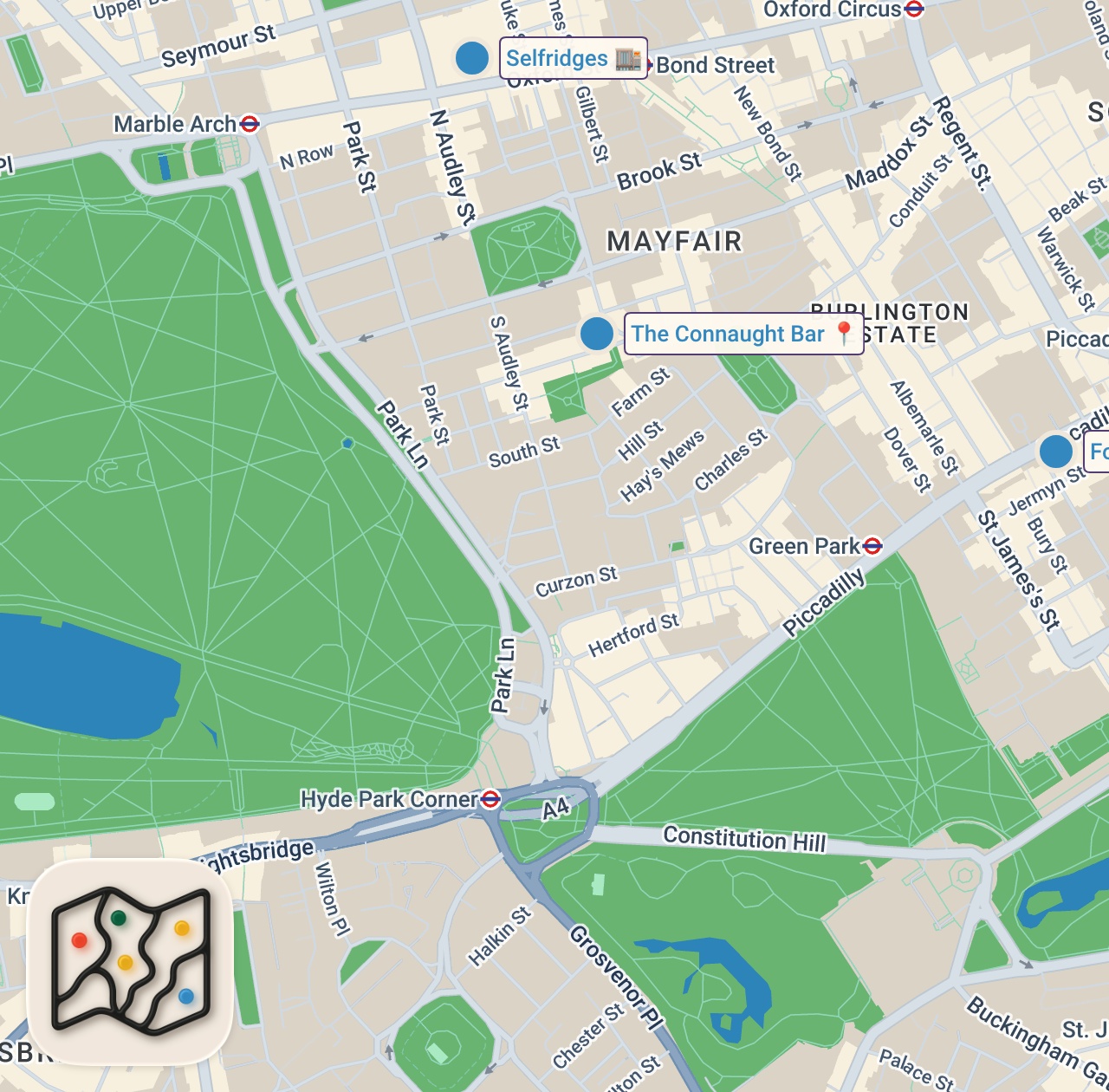 Map of 4 spots from I Hosted a £1,000 Luxury Food Party