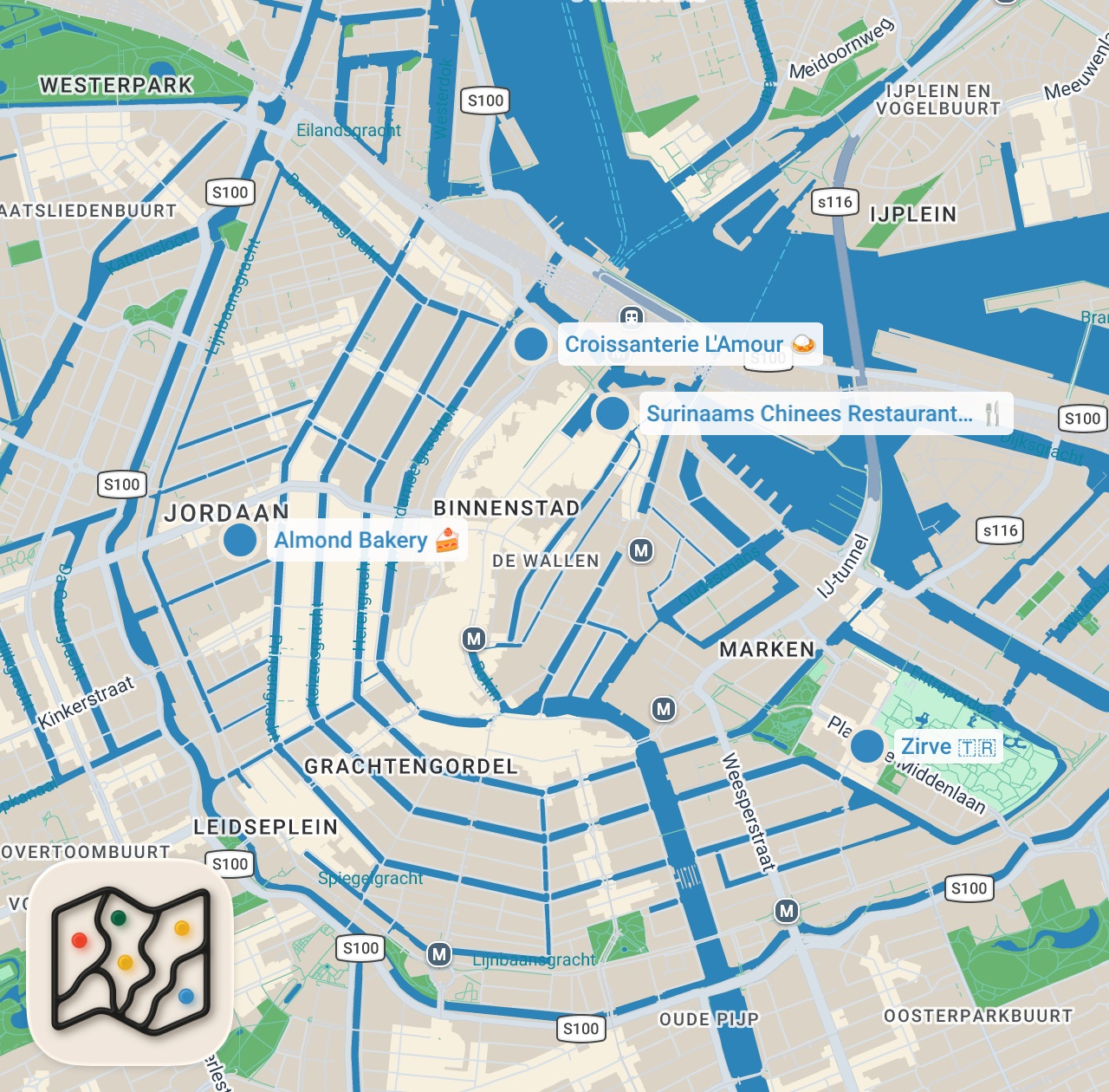 Map preview for DÜŞÜK PUANLI AMSTERDAM RESTORANLARI