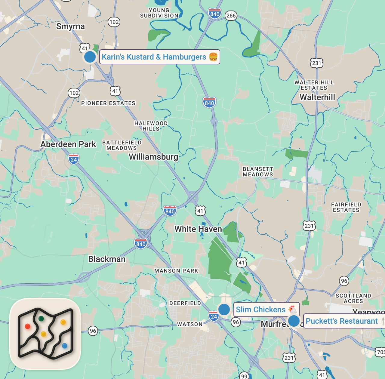 Map of 3 spots from Eating at Fast Food Restaurants I've NEVER Heard Of...