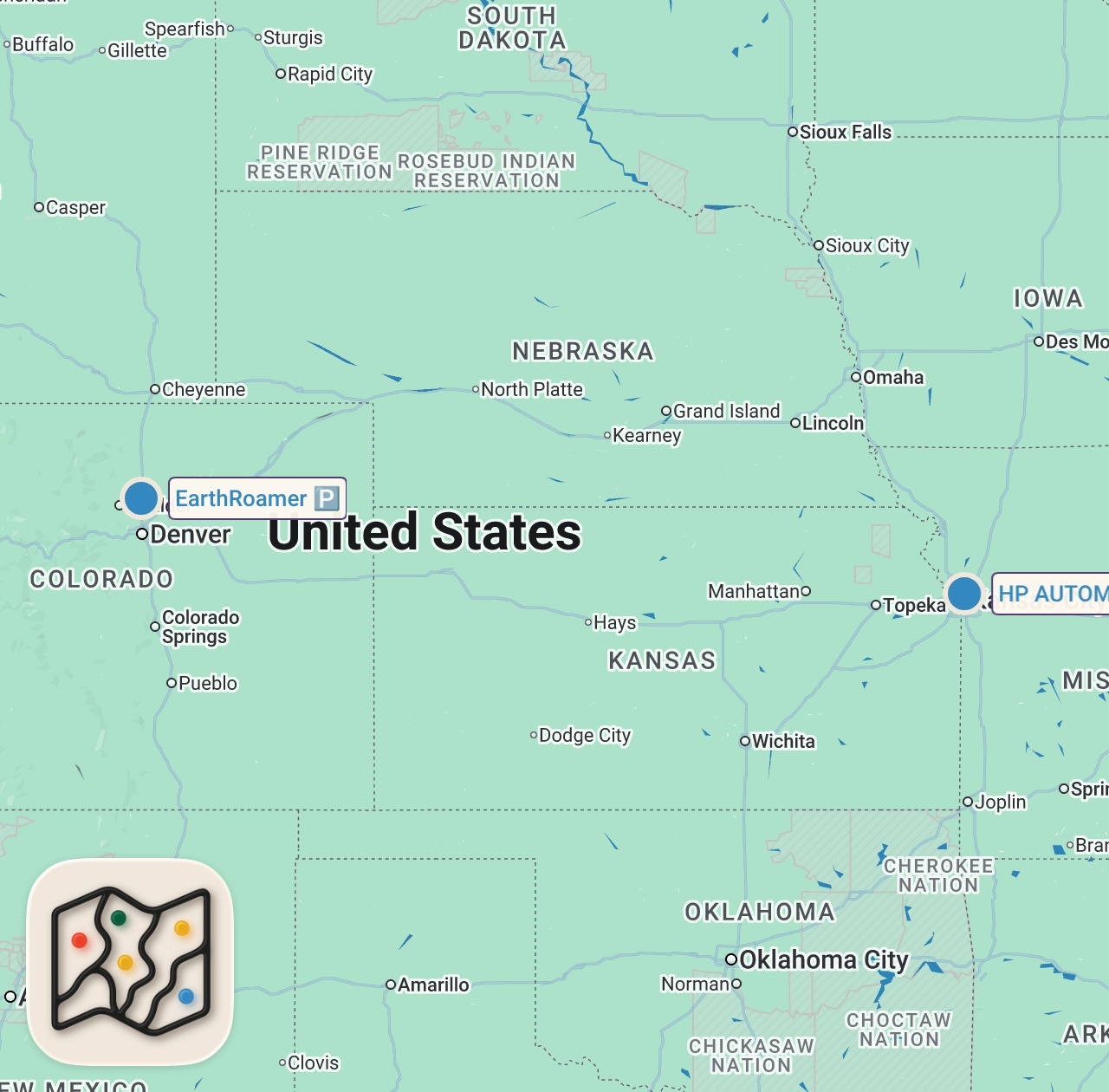 Map of 2 spots from Extreme One of Kind of Customizations | Extreme RVs | Travel Channel