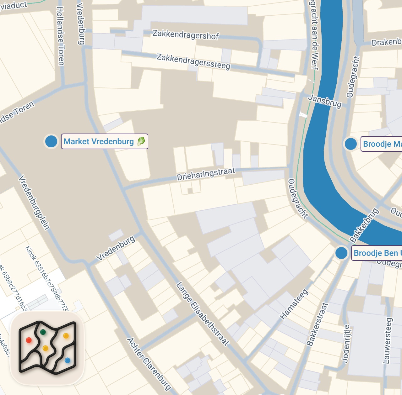 Map of 3 spots from DELICIOUS Dutch Street Food Tour in Utrecht