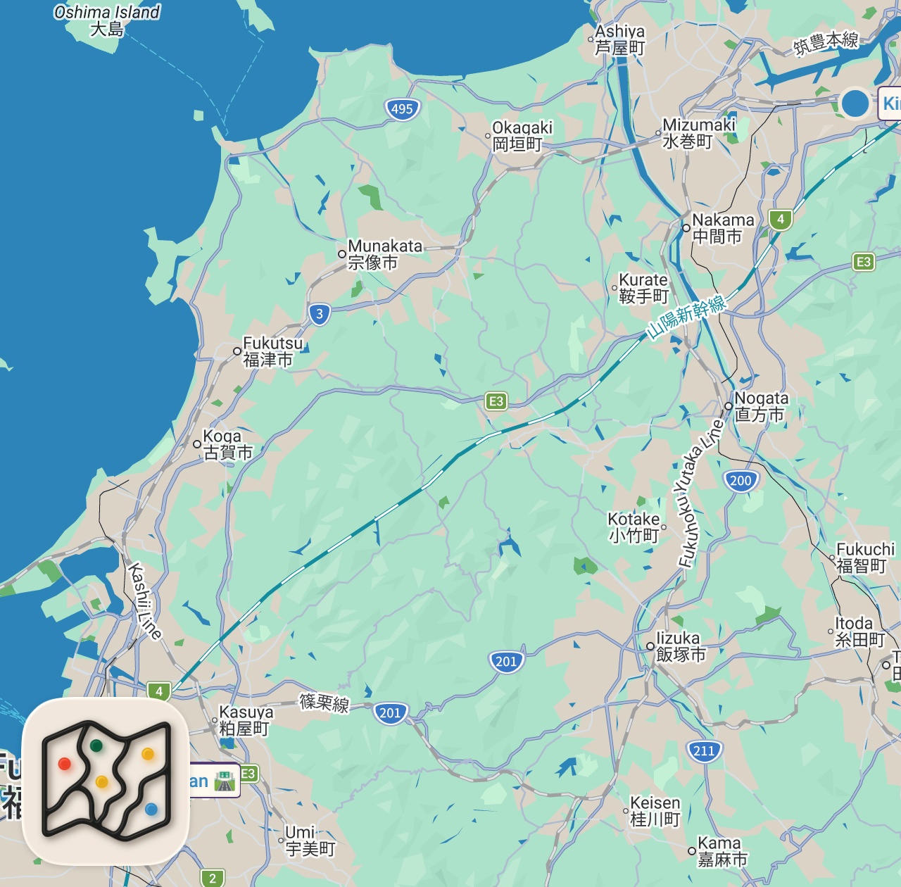 Map of 4 spots from Japanese Street Food - ORIGINAL FRIED RAMEN + 5 Must Eat Foods in Fukuoka, Japan!!