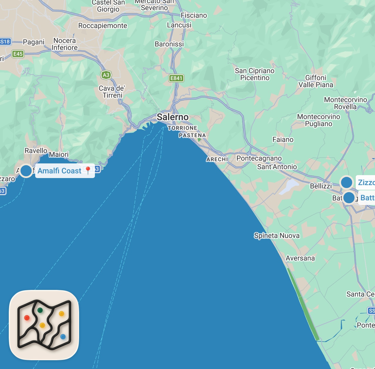 Map preview for Street Food in Italy - The MOST UNIQUE MOZZARELLA in Italy + Italian food tour in Battipaglia, Italy