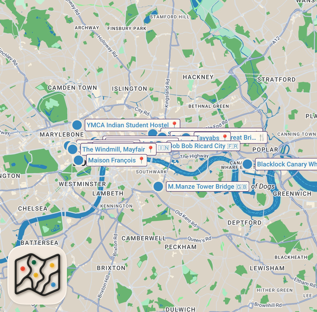 Map of 16 spots from London's CHEAPEST and Most EXPENSIVE Food! British Food Face-Off!!