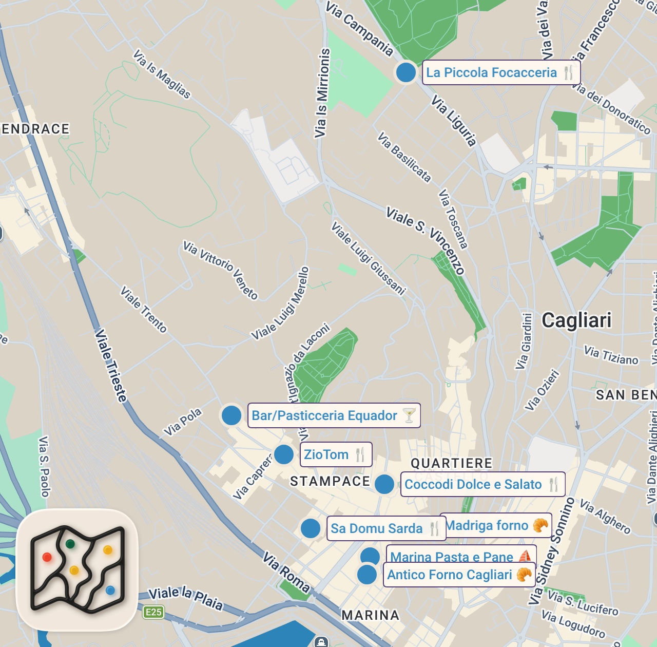 Map of 9 spots from 24 Hours In SARDINIA, Italy - Ultimate Street Food Tour Of Cagliari & Surprises!