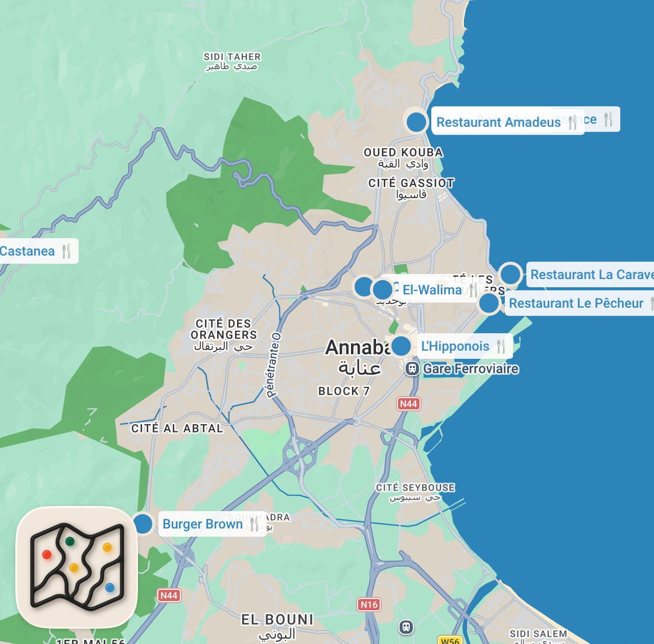 Map preview for Top 10 best Restaurants in Annaba, Algeria