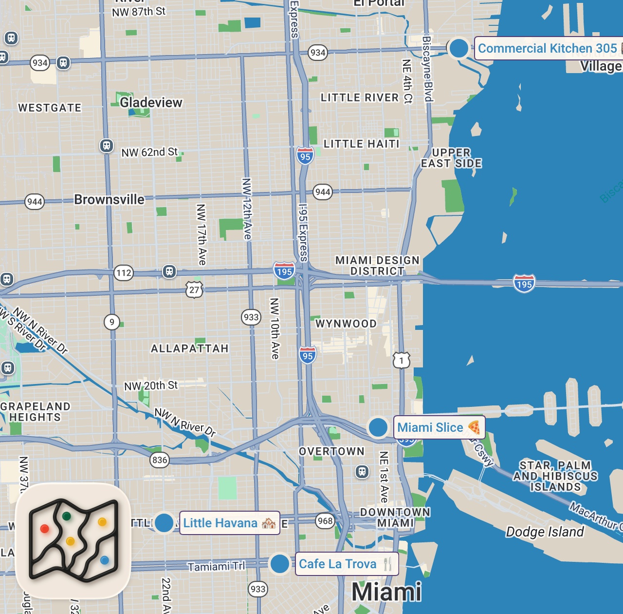 Map of 4 spots from How a Miami Stadium Feeds Over 30,000 Fans Each Day — Large Format