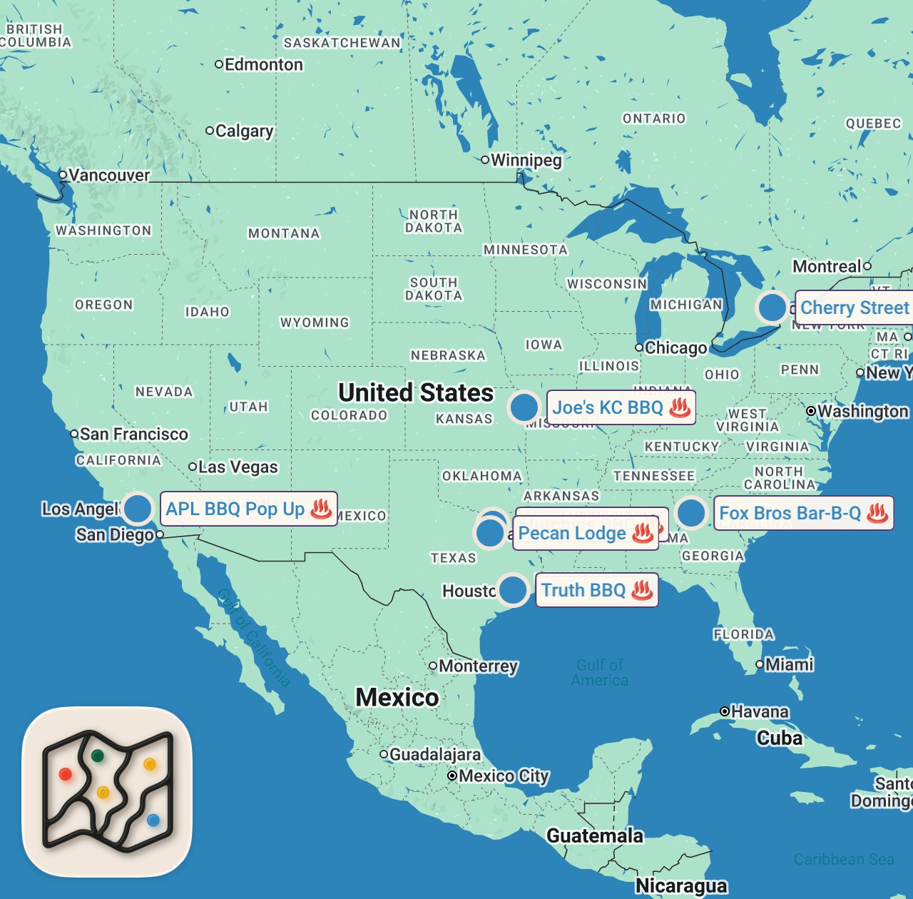 Map of 8 spots from I Ate BBQ In Every World Cup City!