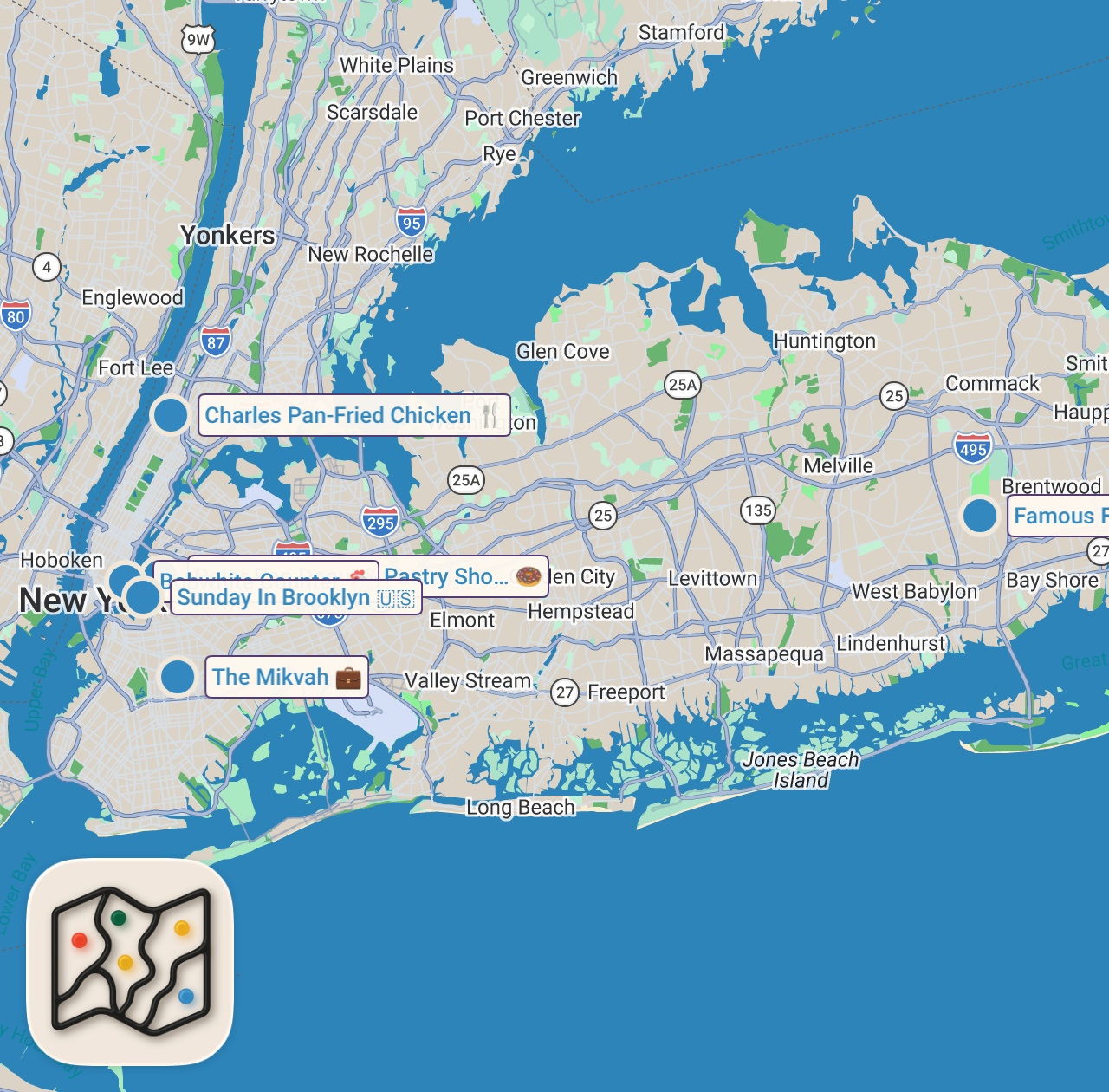 Map of 8 spots from Eating at a NYC FOOD FESTIVAL hosted by The Bachelor's Matt James!