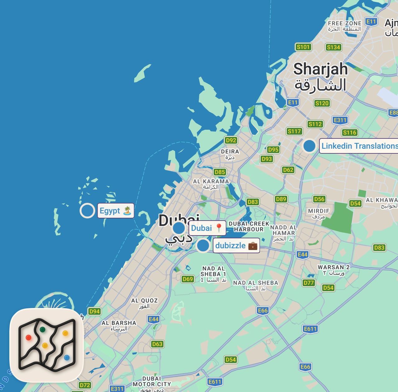 Map of 5 spots from السفر للإمارات 2026: الدليل الكامل من أول خطوة لحد ما تلاقي شغل