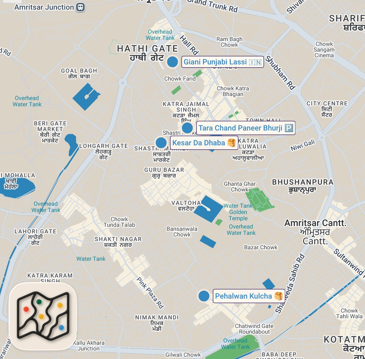 Map preview for Indian street food - WORLD'S BEST VEGETARIAN RESTAURANT -  Indian street food in Amritsar, India