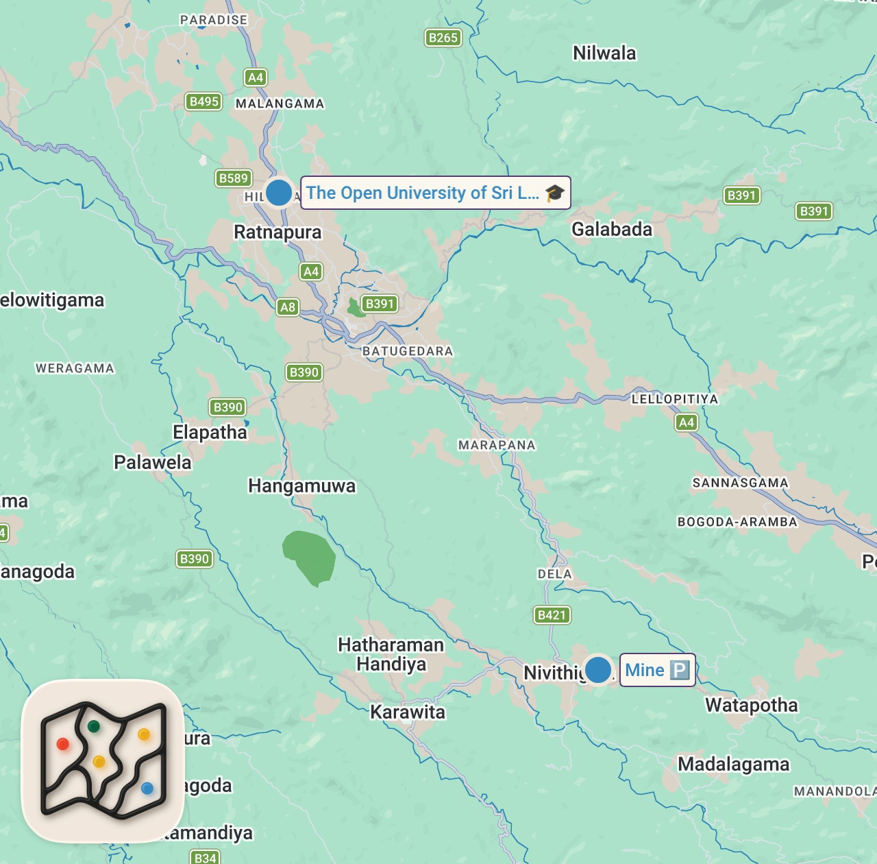 Map of 2 spots from Inside The Most Dangerous Business In Sri Lanka — The Reality Of Gem Mines In Ratnapura 🇱🇰