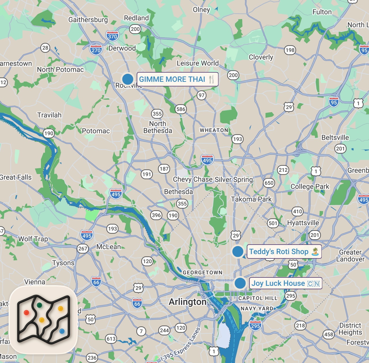Map of 3 spots from I Surprised Empty Restaurants with 100 Friends