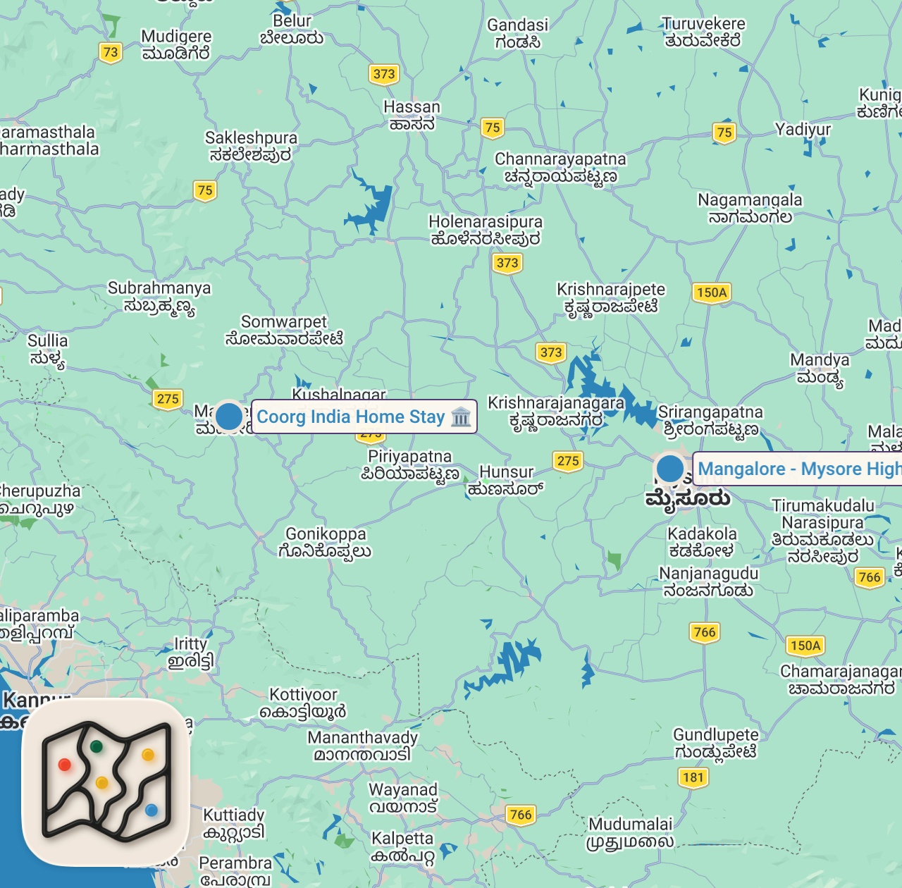 Map of 2 spots from Unexpected Indian Food!! 🇮🇳 Pandi Curry in Coorg!