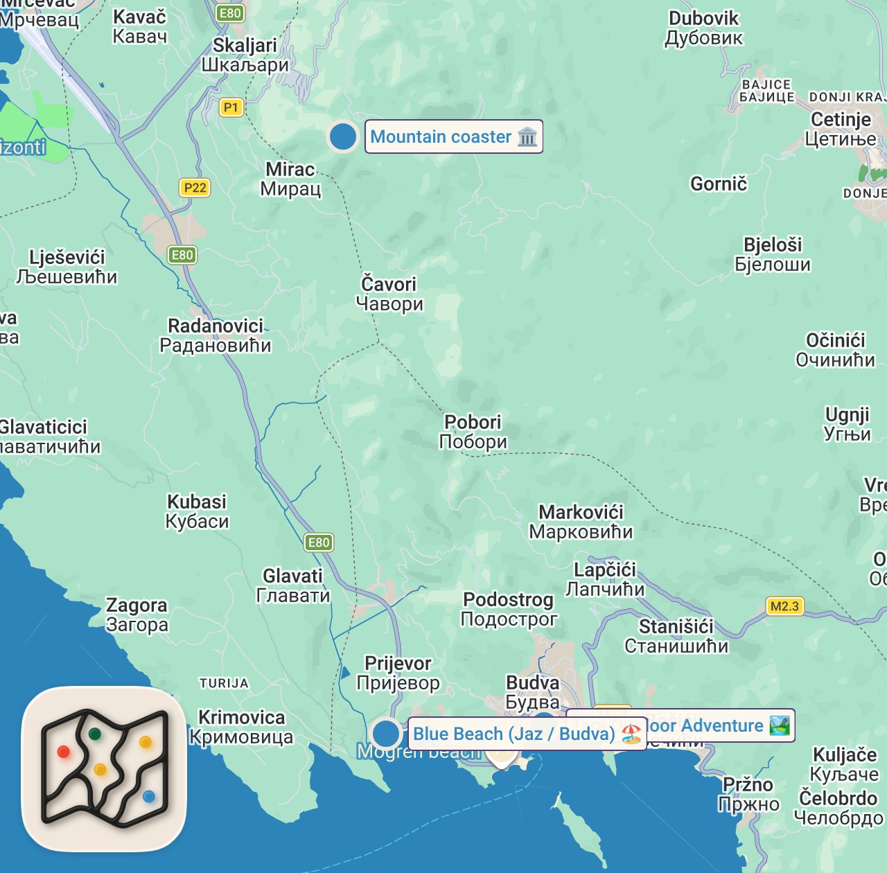 Map of 3 spots from I Had To Be Rescued In The Mountains Of Montenegro 🇲🇪 (extremely scary)