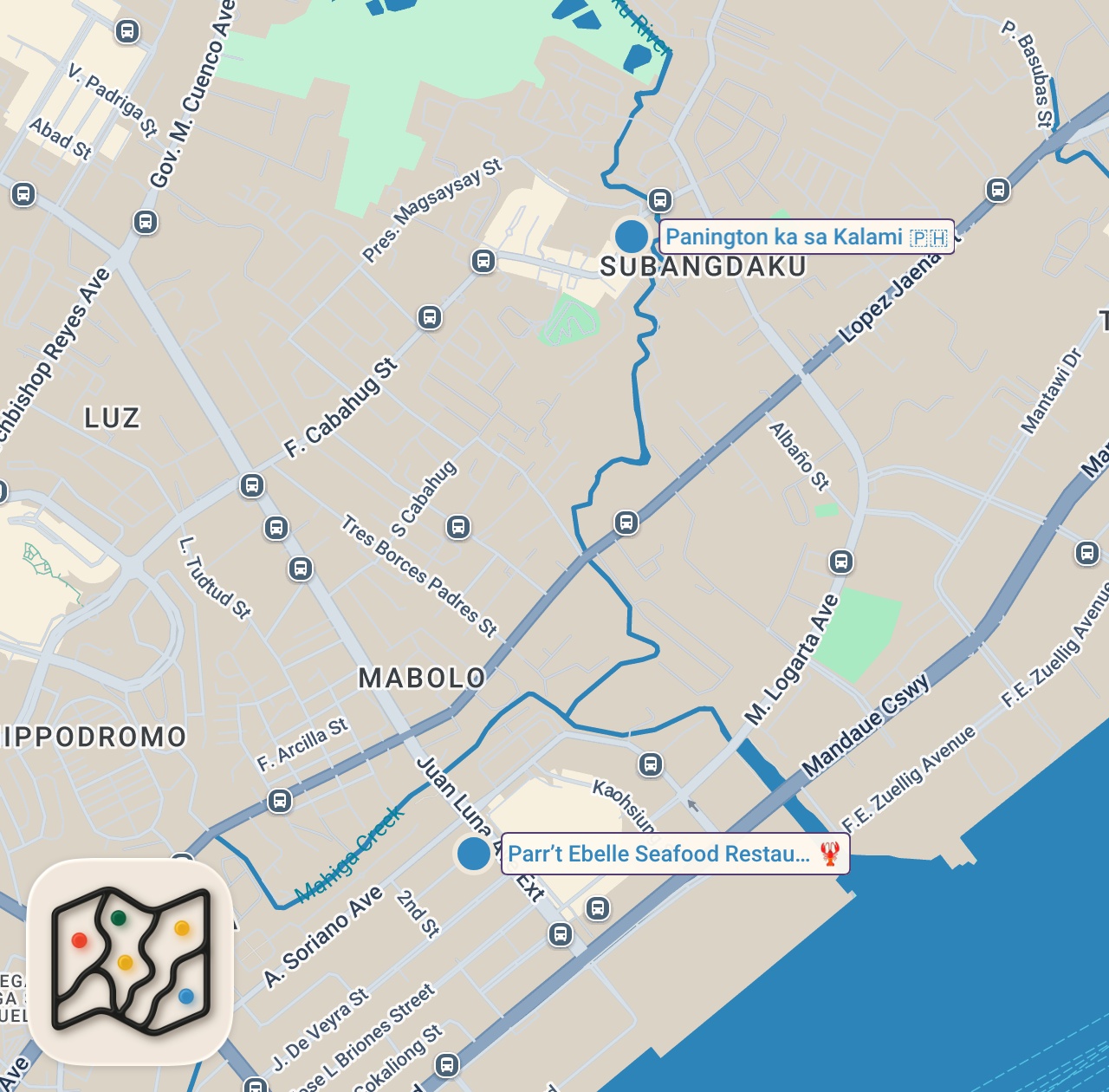Map of 2 spots from Filipino Food - Extremely Popular!! FISH BARBECUE + Kinilaw in Cebu, Philippines!