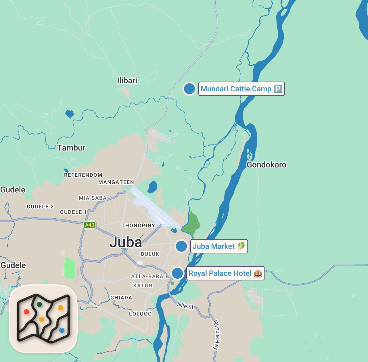 Map of 3 spots from Getting Detained In The Newest & Youngest Country - South Sudan Was A Challenge 🇸🇸 (country #75)