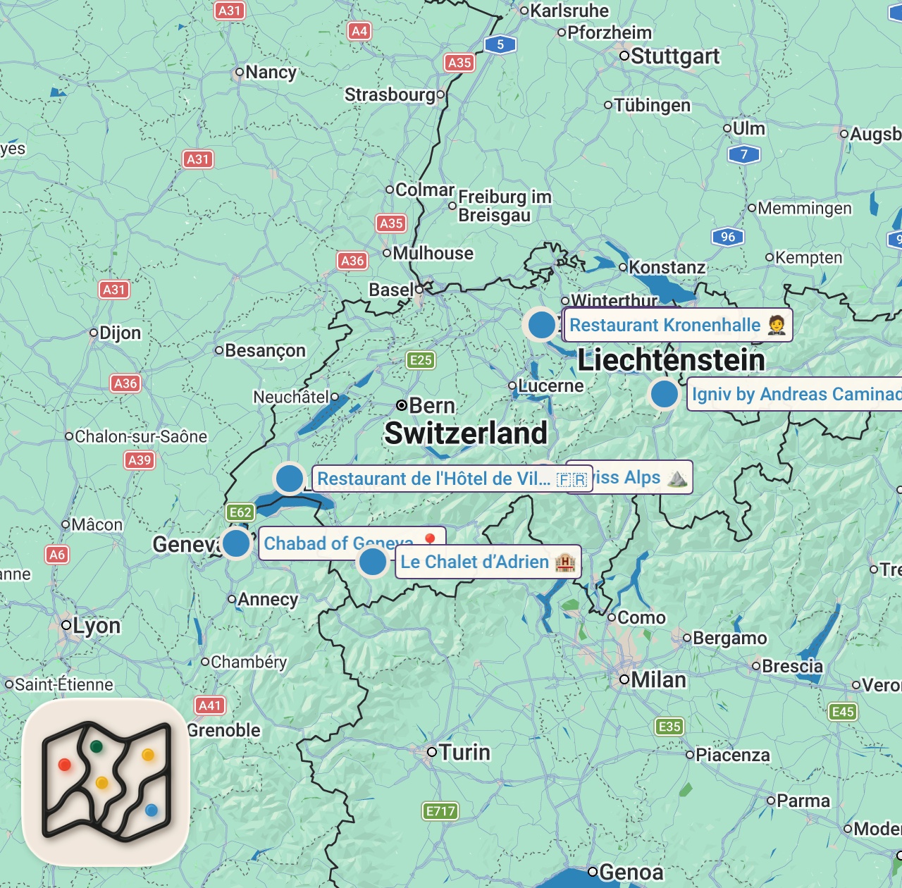 Map of 8 spots from Top 10 Must-Try Restaurants in Switzerland 🇨🇭 | Foodie's Ultimate Guide