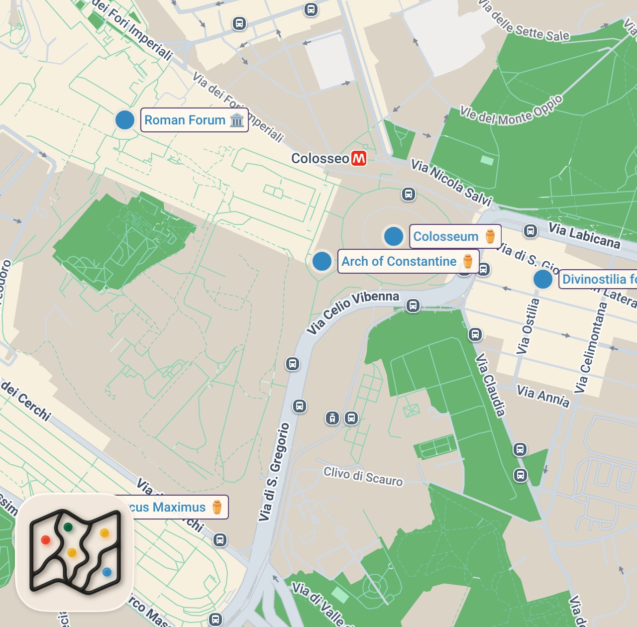 Map of 5 spots from Rome on a Budget | 24 Perfect Hours in Italy (First Time Visitor Guide)
