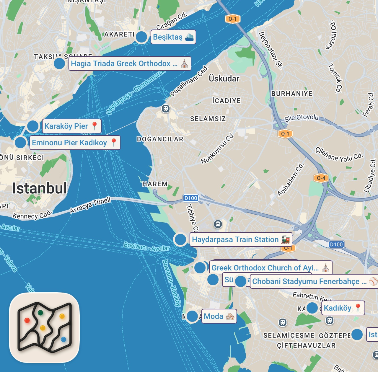 Map of 12 spots from Kadikoy & Moda | Exploring One of The Coolest Neighborhoods on the Asian Side of Istanbul