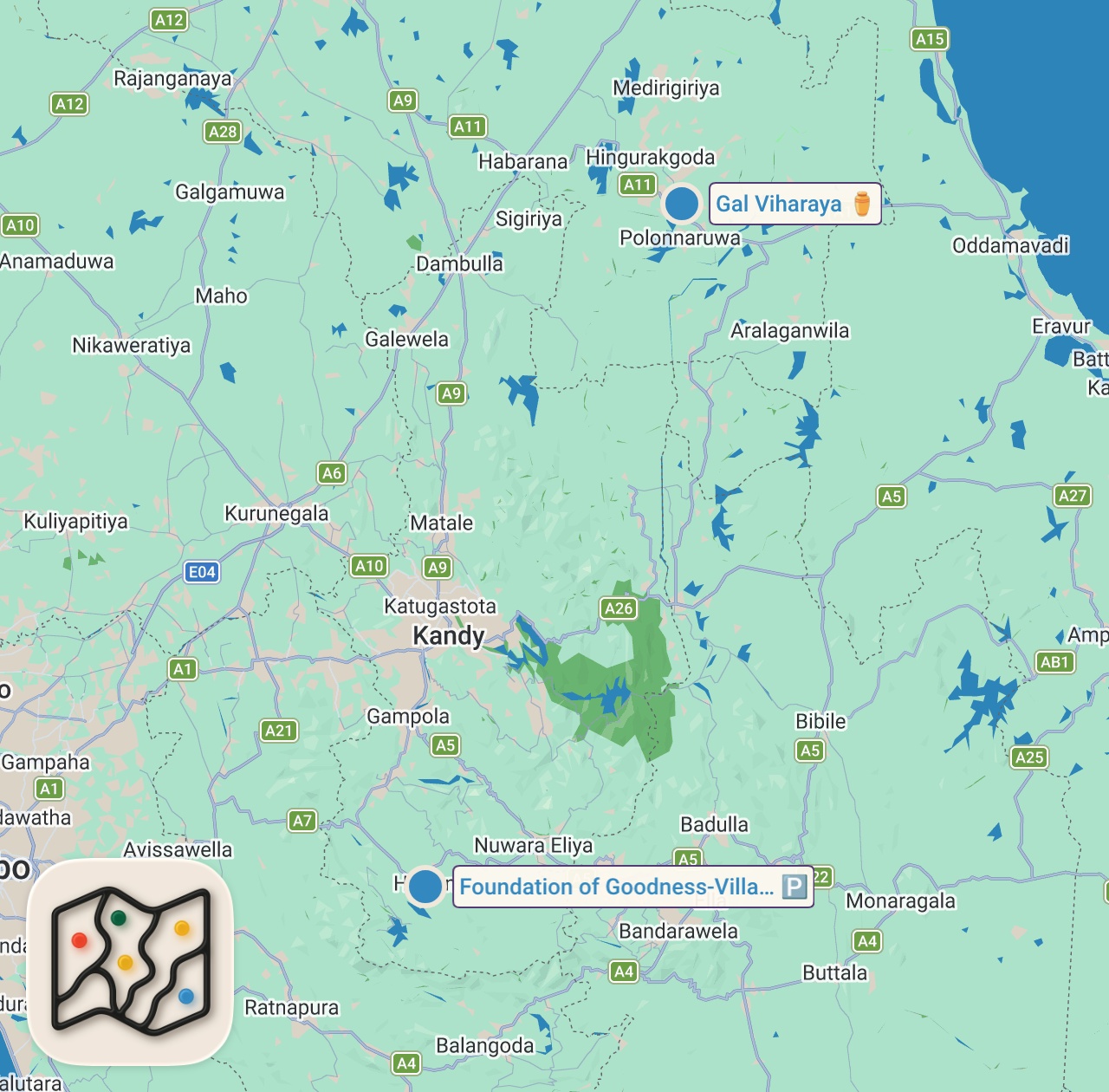 Map of 2 spots from Our $25,000 Village Education Center Today - Polonnaruwa, Sri Lanka 🇱🇰