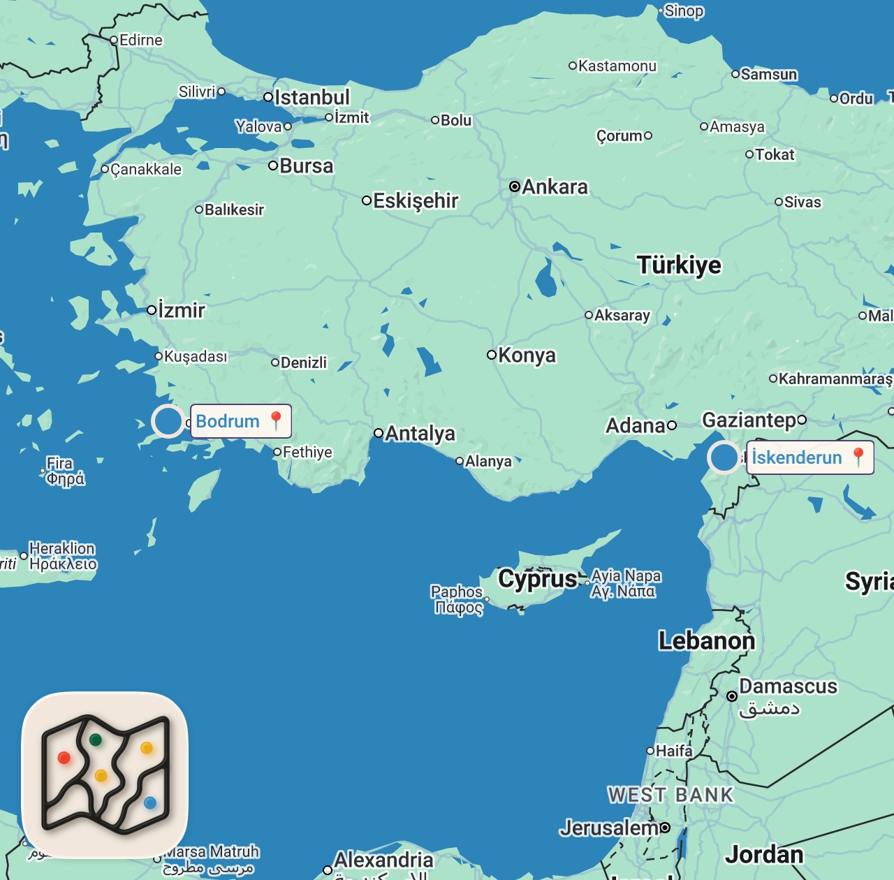 Map of 2 spots from EVDE SUCUK DÖNER TARİFİ!!! #YemeksepetiMahalle