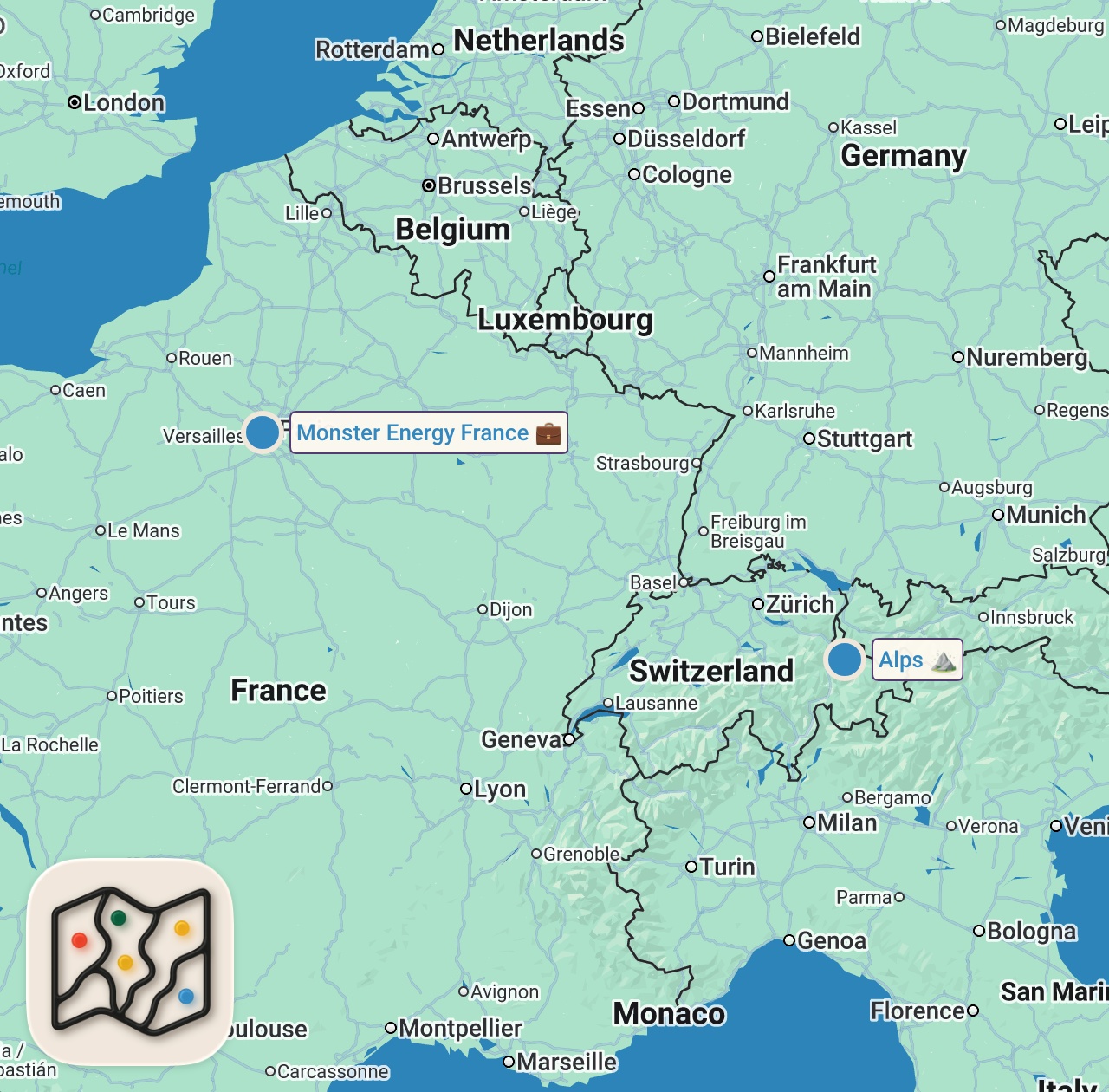 Map of 2 spots from TRAVERSER LA FRANCE À PIED - FILM COMPLET