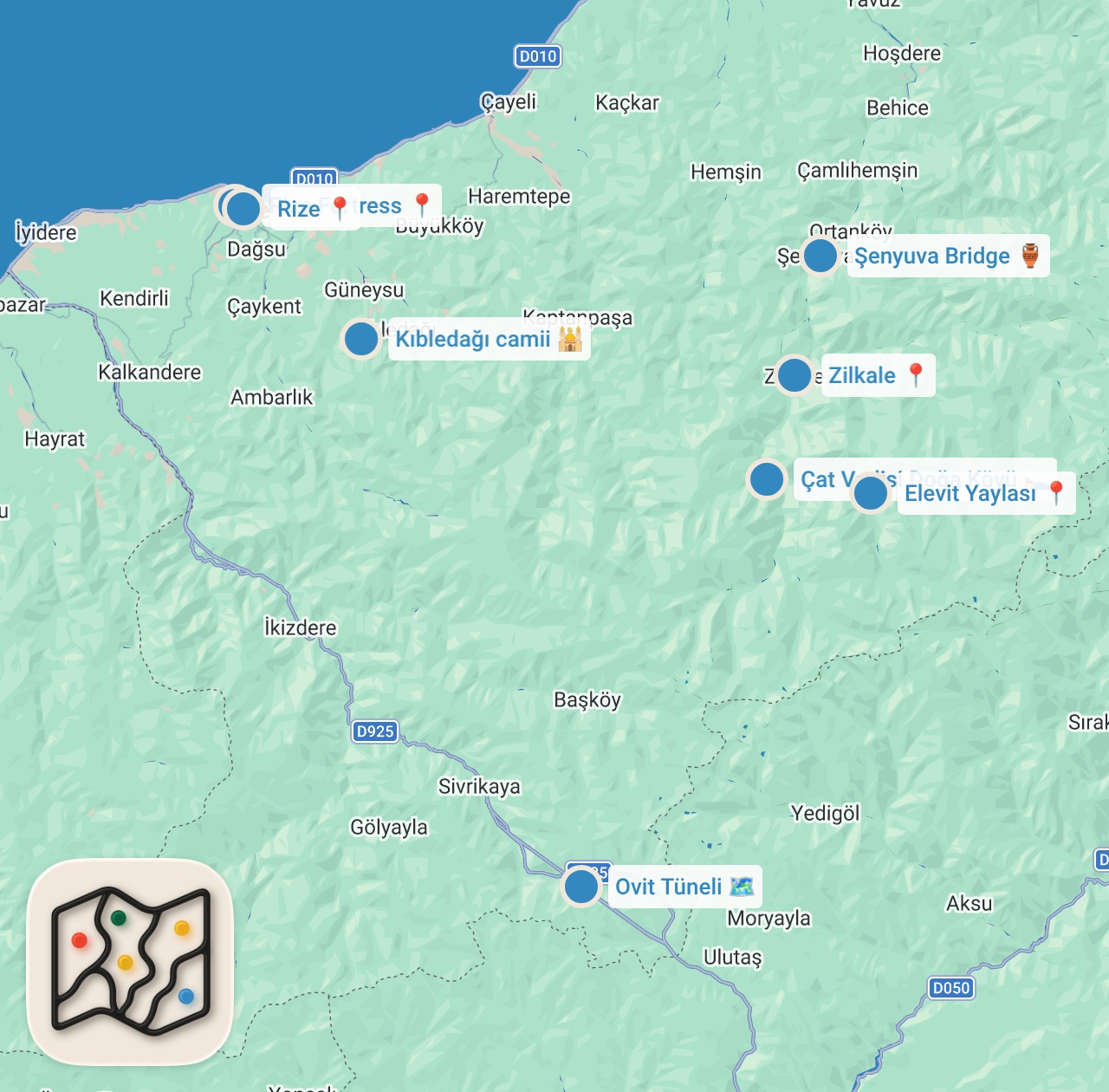 Map preview for Eşsiz Doğasıyla Rize'de Keşif Dolu Bir Gün! - @AlpKirsanlaBirYolculukHikayesi
