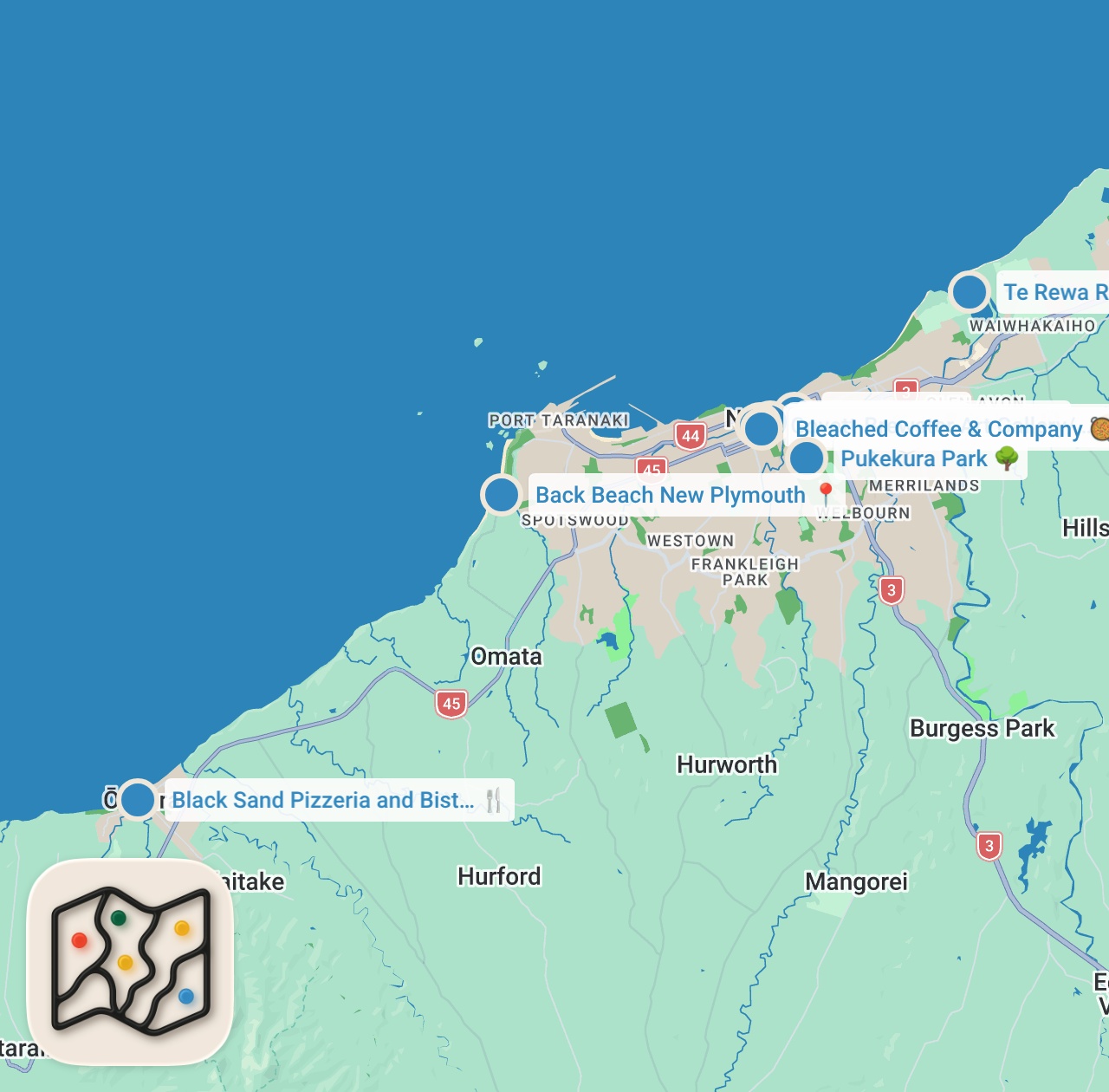 Map preview for 48 Hours in New Zealand's Most Underrated City | New Plymouth Travel Guide