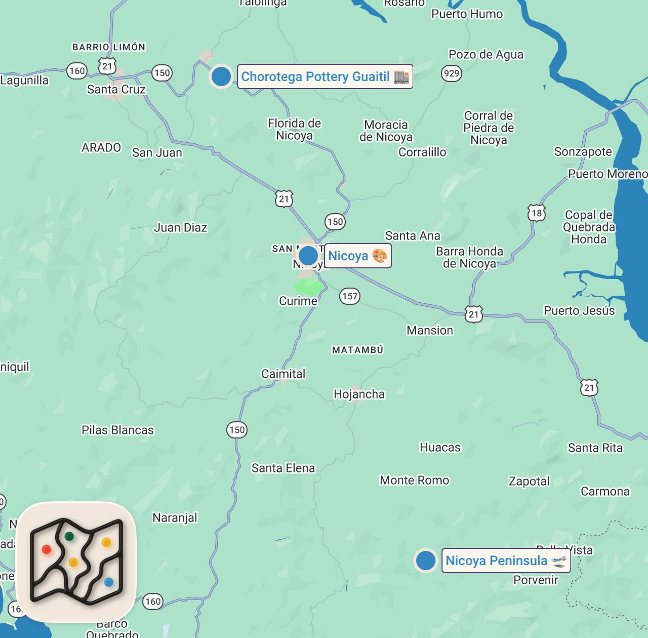 Map of 3 spots from Long Life Food of Costa Rica!! HUGE BREAKFAST + Secrets to Eating in Nicoya!!