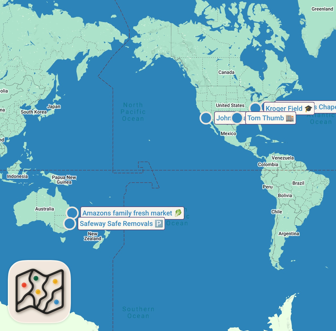 Map of 7 spots from Best Meals by Pro Chefs of 2023! Compilation Part 1