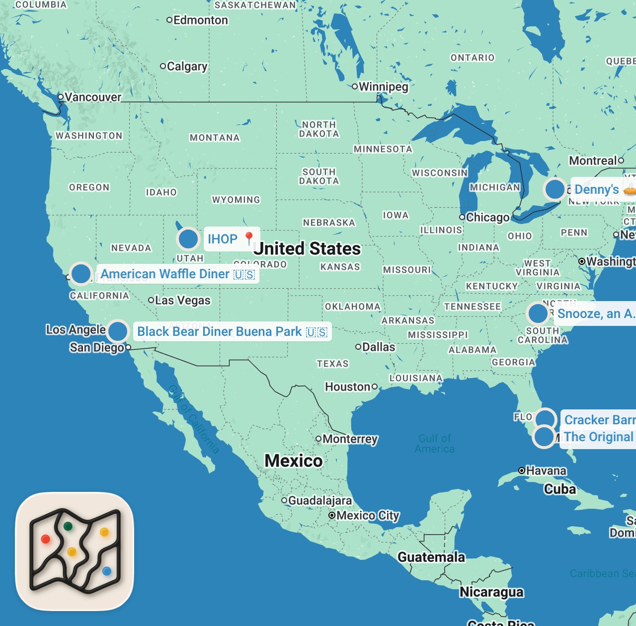 Map preview for I Tried Every Chain Breakfast Restaurant in America