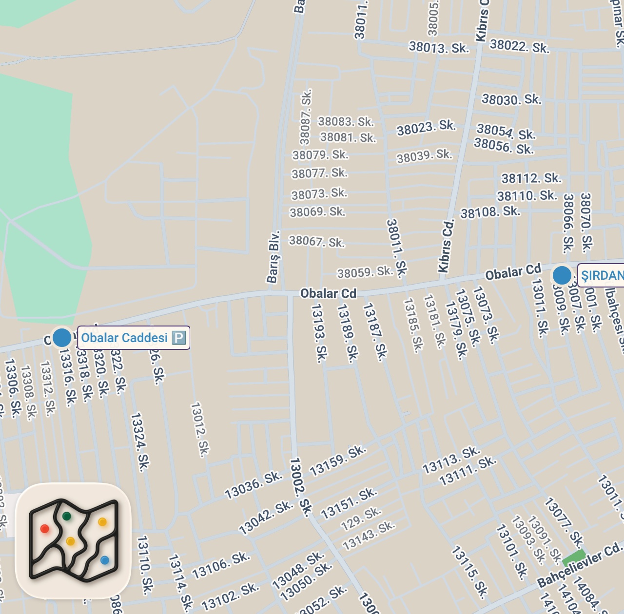 Map of 2 spots from Mardin usulü sütlaç yapıyoruz her şey el yapımı Şırdancı Arif gül bahçesi obalar caddesi Adana